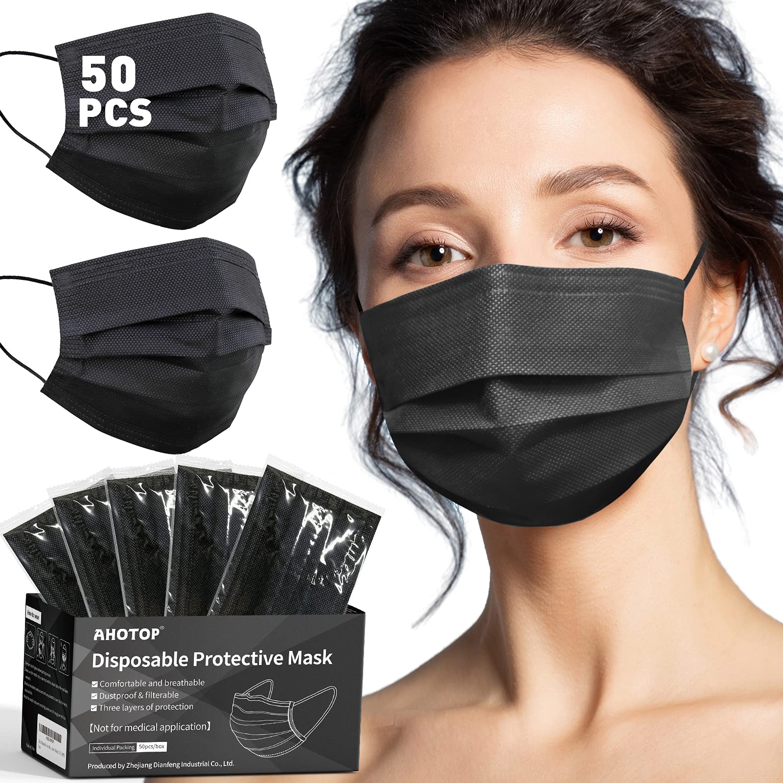 Black Disposable Face Masks, Individually Wrapped Black Face Masks