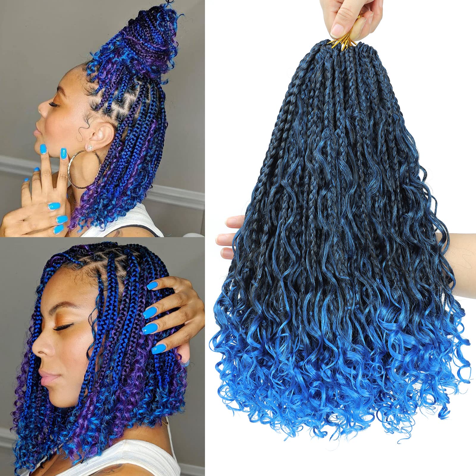 Boho Box Braids Crochet Hair 14 inch 8 Packs Blue Box Braid