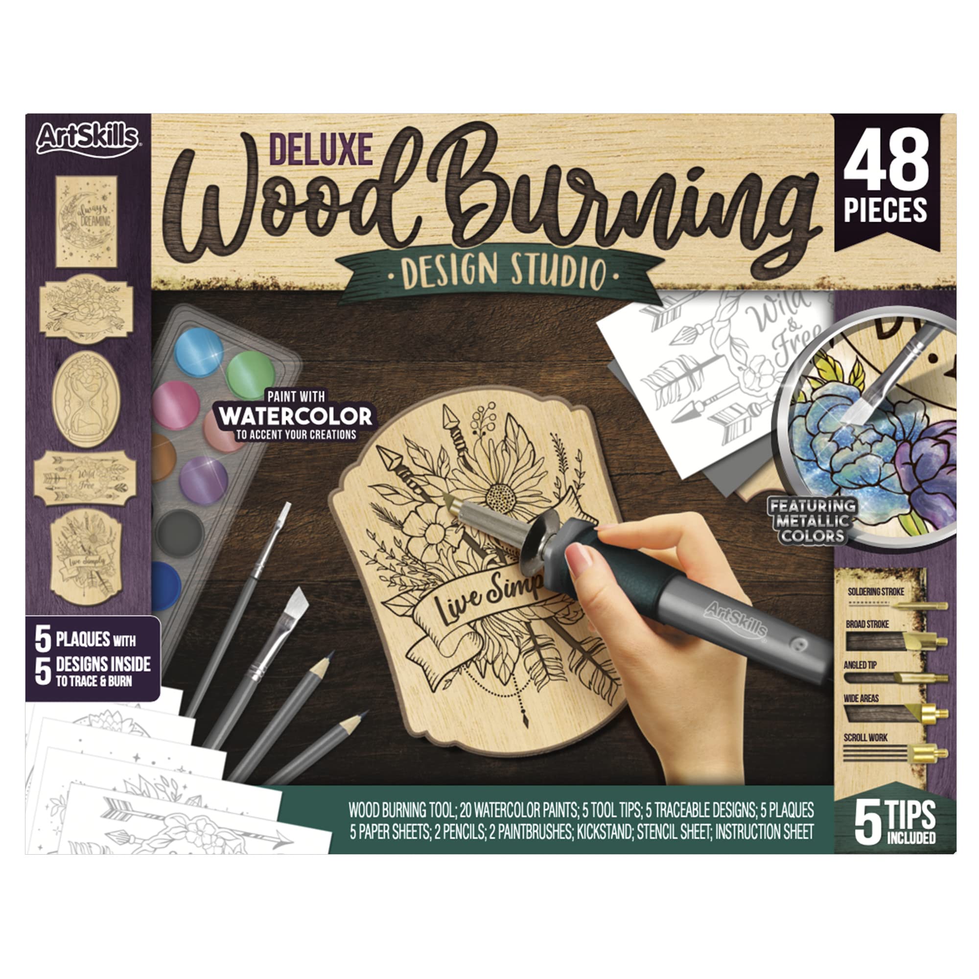 ArtSkills Wood Burning Kit for Beginners - Deluxe Pyrography Wood Engraving Art  Kit with Burner Pen, Stencils, Watercolor Paints - 48 Piece DIY Woodburning  Tool Kit for Adults and Kids