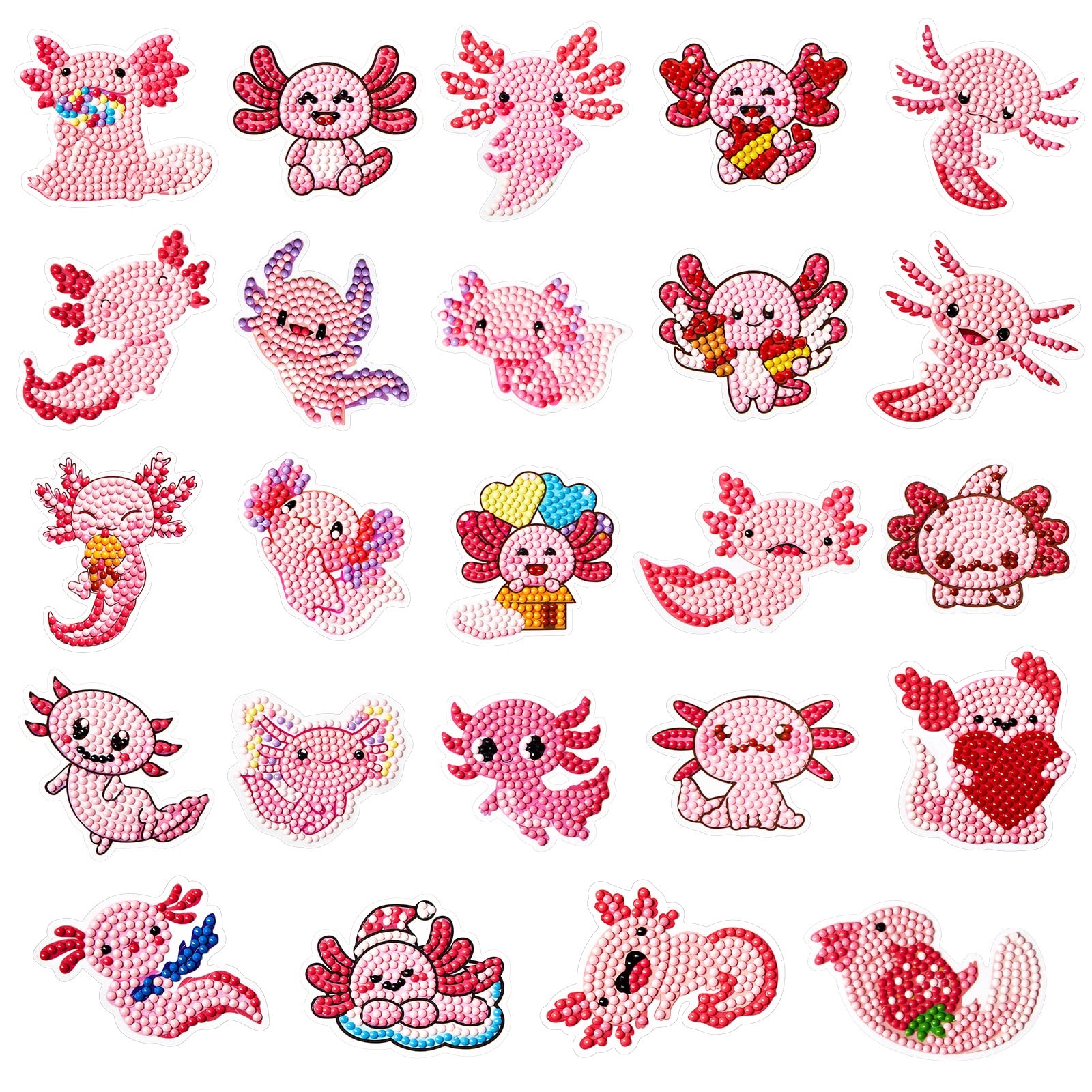 24 Pcs Axolotl 5d DIY Diamond Painting Sticker Creative Diamond Sticker  Kids Diamond Painting Kits Resin Rhinestone Gem Art Kits for Kids Adult  Activity New Year Party Gifts