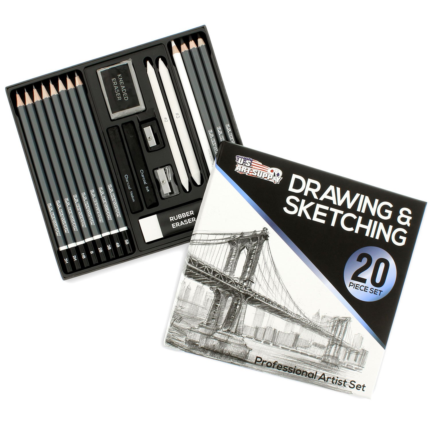 U.S. Art Supply 20 Piece Professional Hi-Quality Artist Sketch Set