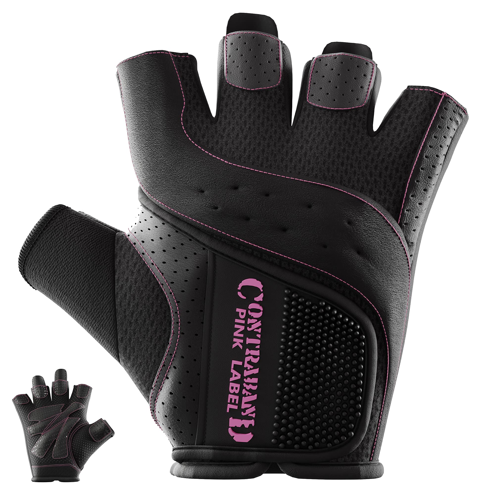 Contraband Pink Label 5137 Women's Padded Weight Lifting and Rowing Gloves  w/ Grip-Lock Padding (Pair) - Machine Washable Fingerless Workout Gloves  Designed Specifically for Women Black Medium