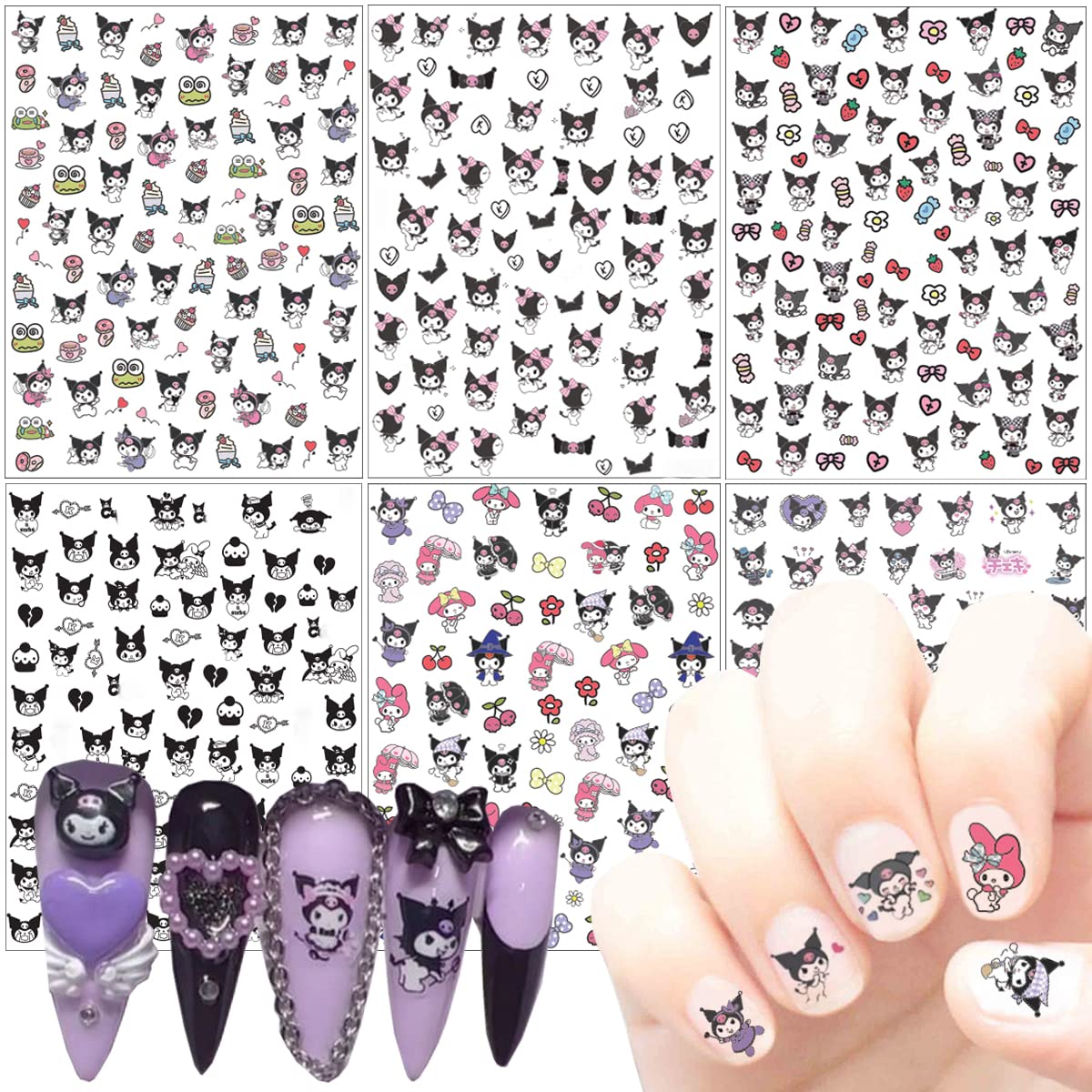 8 Sheets Cartoon Nail Art Stickers Cute Cartoon Nail Decals 3D