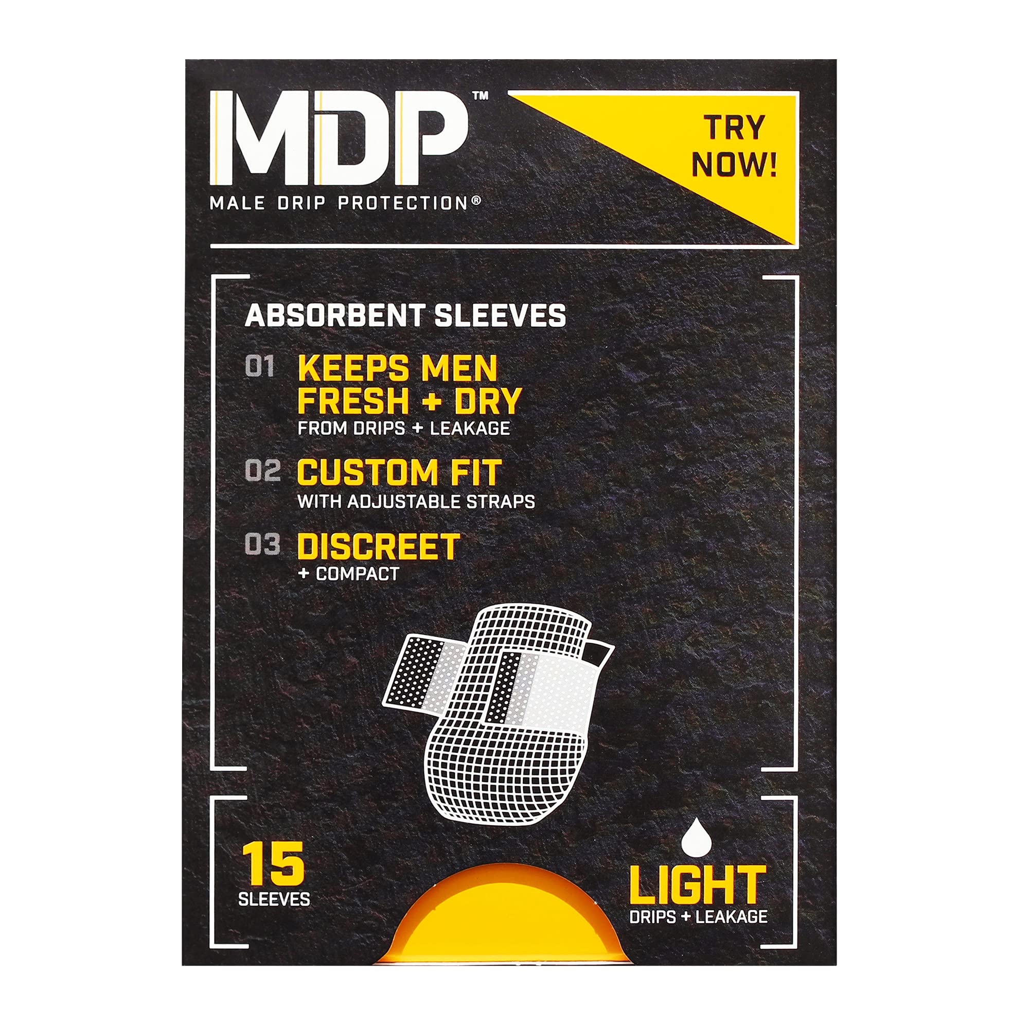MDP, Male Drip Protection Absorbent Sleeves (15 Pack), for Urinary Drip  and Light Male Incontinence