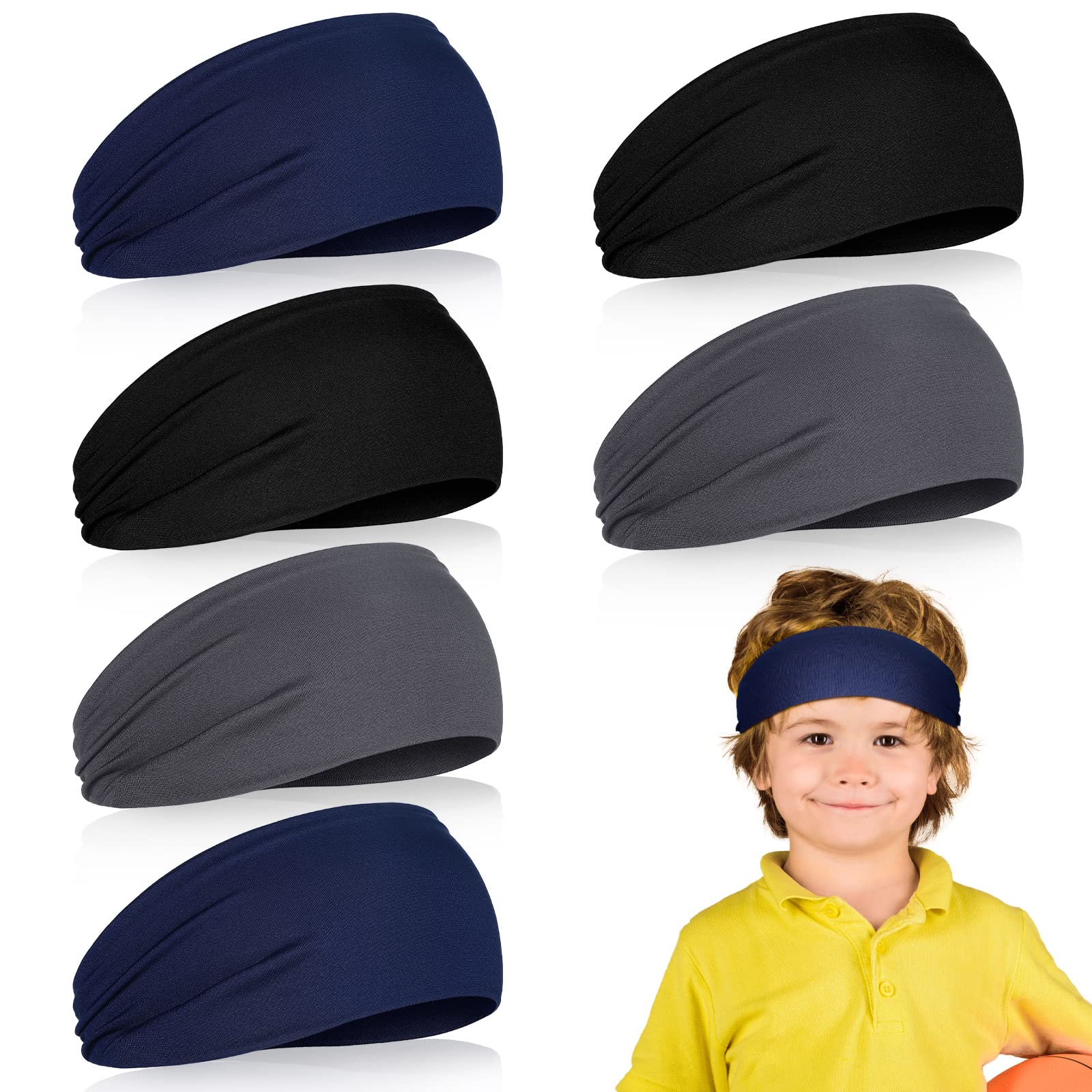 6 Pcs Kids Boys Headbands Athletic Sweatbands Boys Headbands for