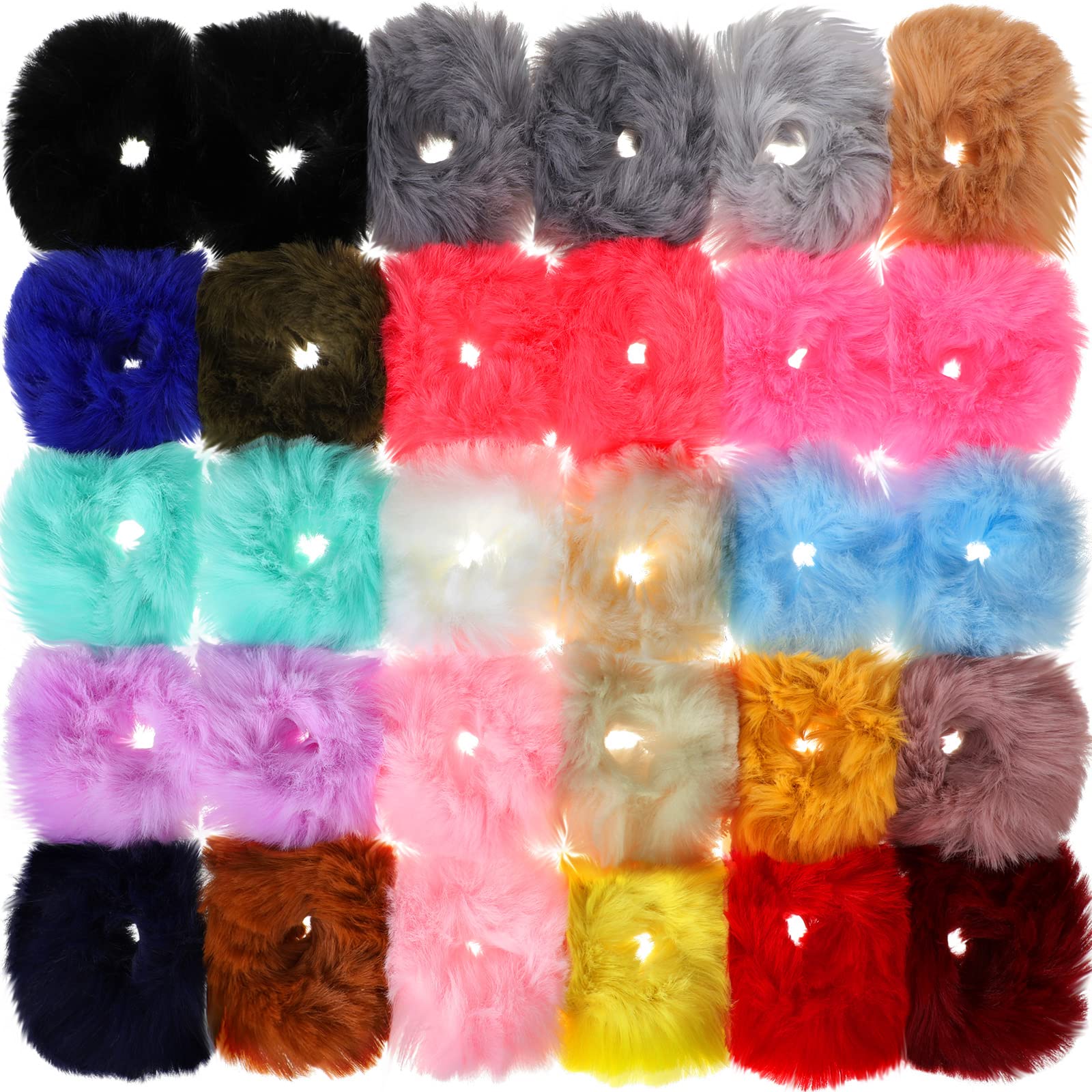 30 Pieces Faux Fur Hair Scrunchies Pompom Ball Elastic Hair Band Fluffy  Ponytail Holders Pom Hair