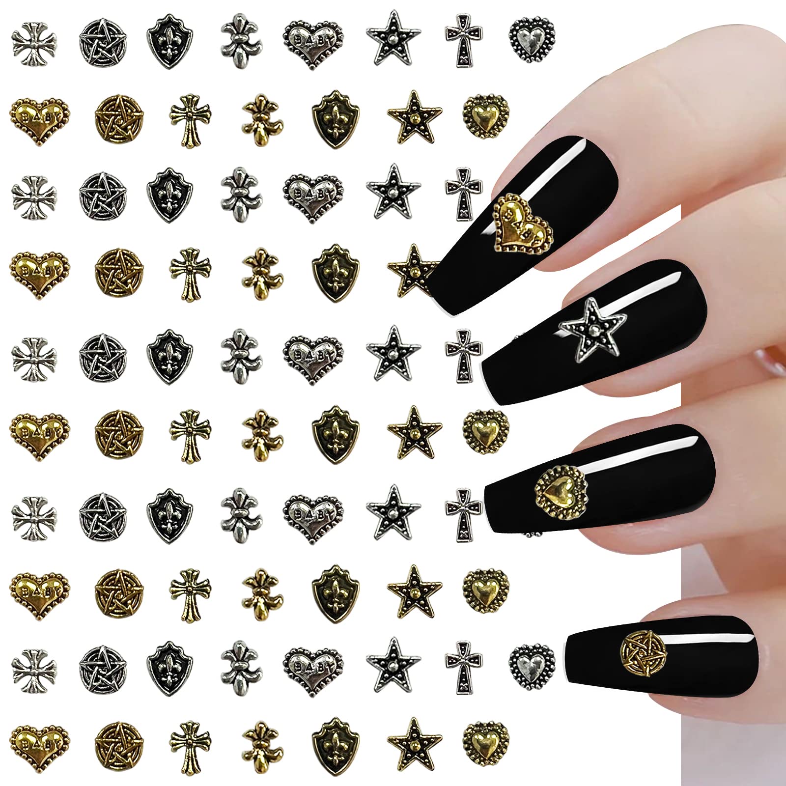 Silver antique Cross nail Decals Gold Christian Nails charms