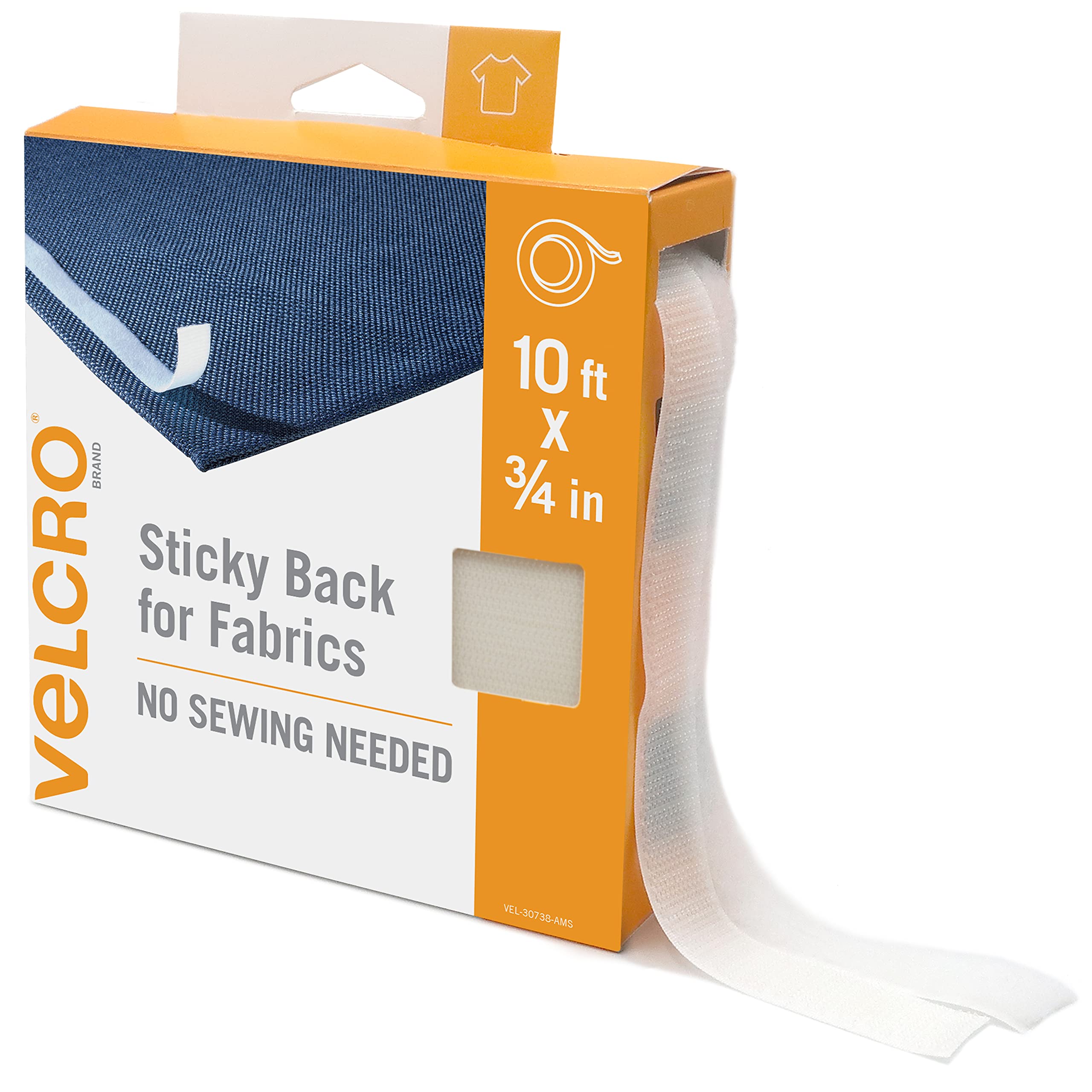 Velcro Brand Sticky Back for Fabrics 10 ft Bulk Roll No Sew Tape with Adhesive Cut Strips to Length Permanent Bond to Clothing for Hemming Replace