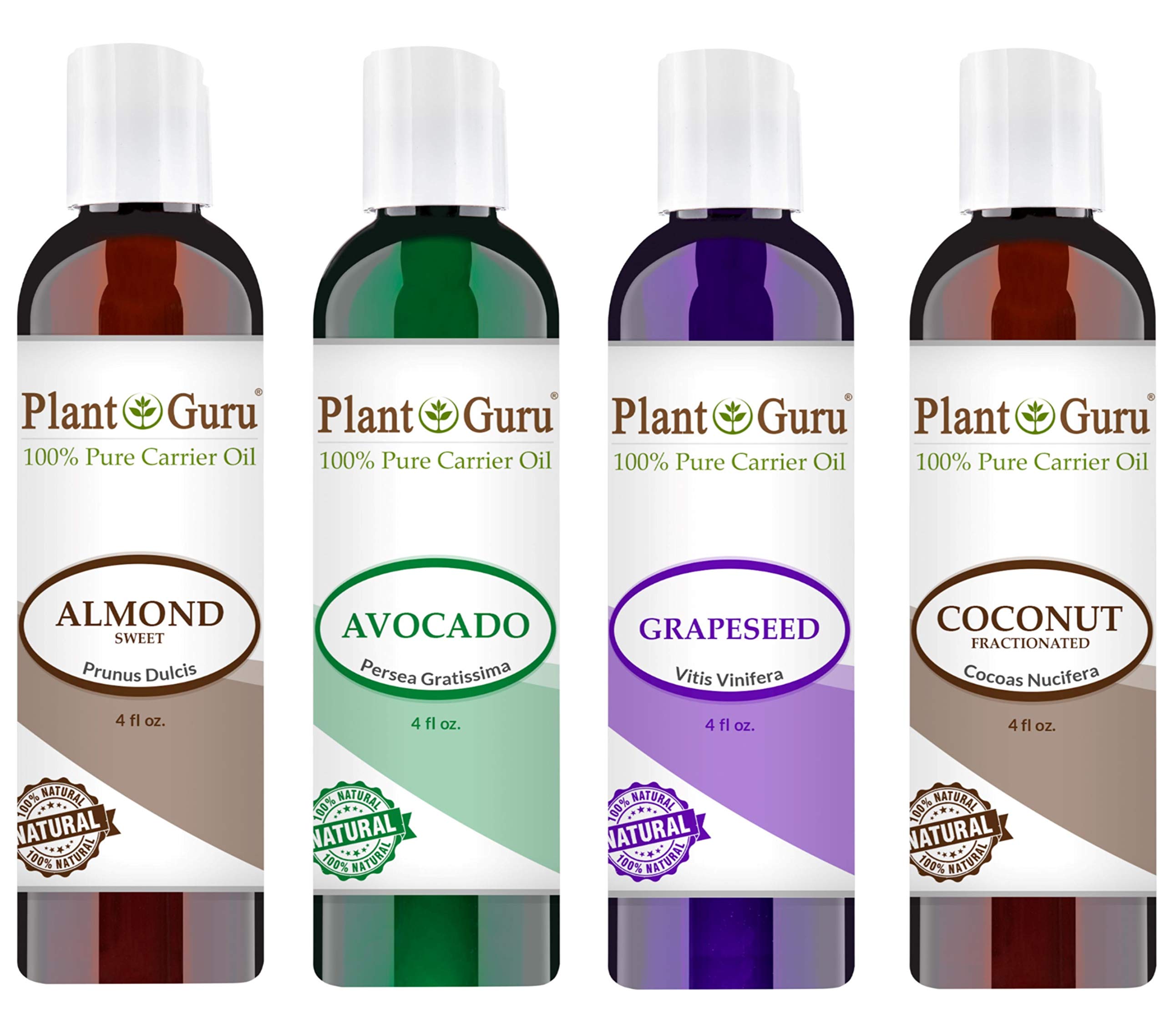 Carrier Oil Variety Set 4 oz Cold Pressed 100% Pure Natural Almond Avocado  Coconut Fractionated Grapeseed. For Aromatherapy Essential Oils Skin & Hair  Growth Moisturizer. Perfect for Body Massage.