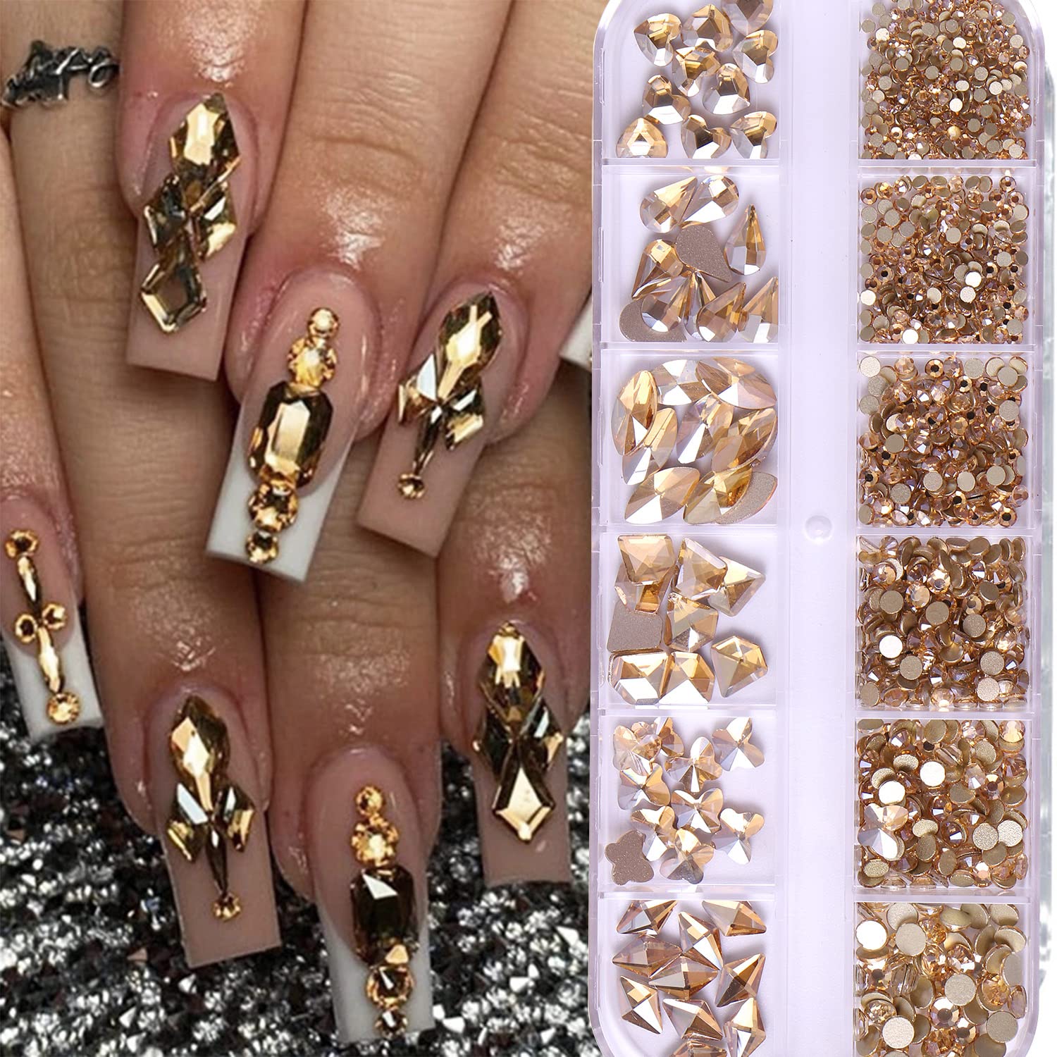 24pcs Beautiful Mustard Yellow False Nails with Rhinestones and 3D  Butterfly in Premium Gift Box Glueless Fake Nails Coffin Long - AliExpress