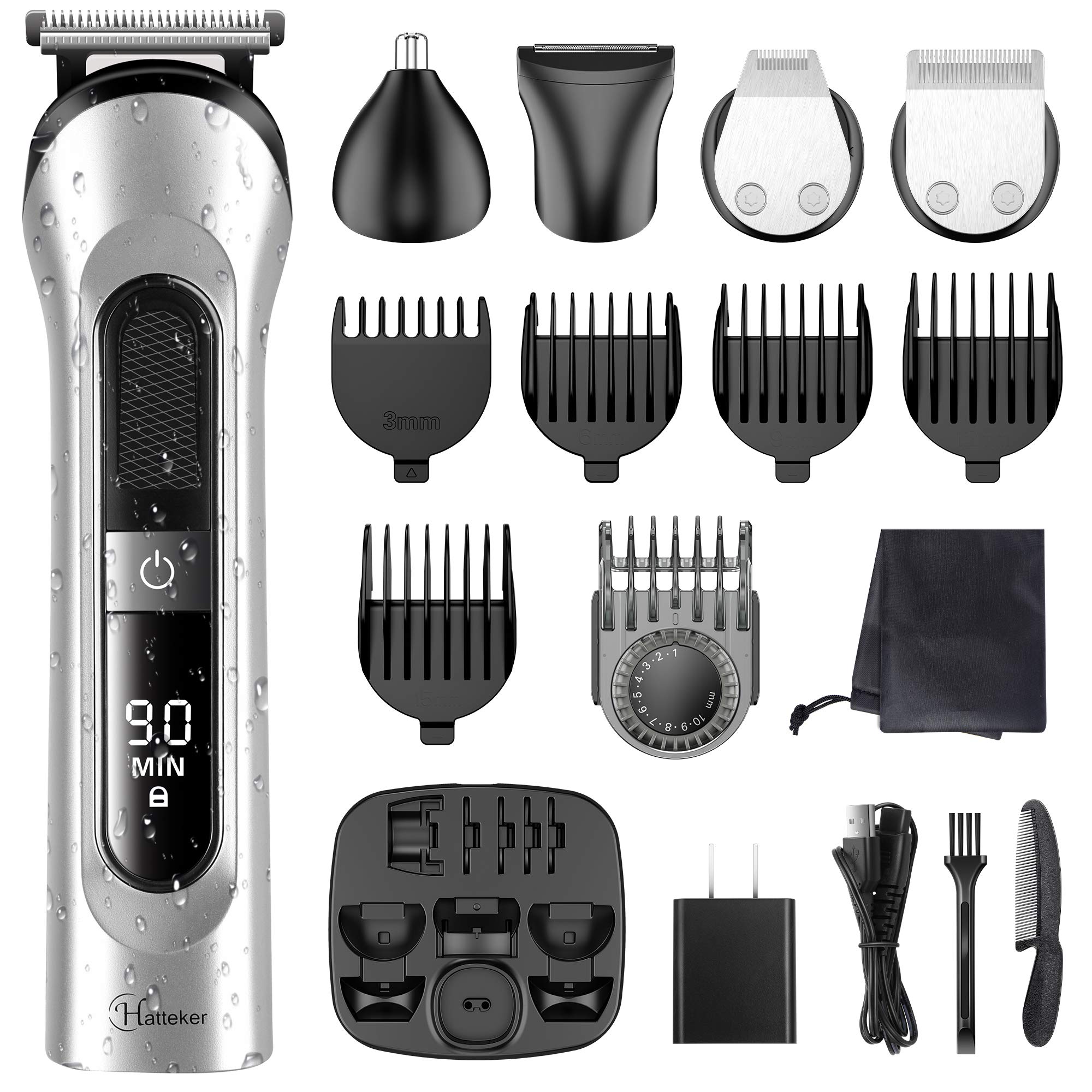 fusion Forfølgelse Uretfærdighed Hatteker Beard Trimmer for Men Hair Clipper Cordless Mustache Nose Trimmer  Body Groomer Hair Cutting Kit Precision Trimmer USB Rechargeable Waterproof  5 in 1(Silver)
