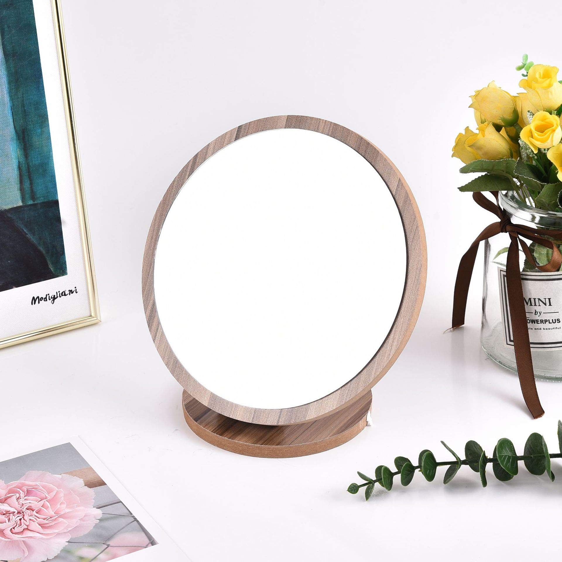 YOOMEISHALY Wooden 360-degree Rotating Single-Sided Desk Makeup Mirror  Portable Detachable Small Mirror Bedroom Bathroom