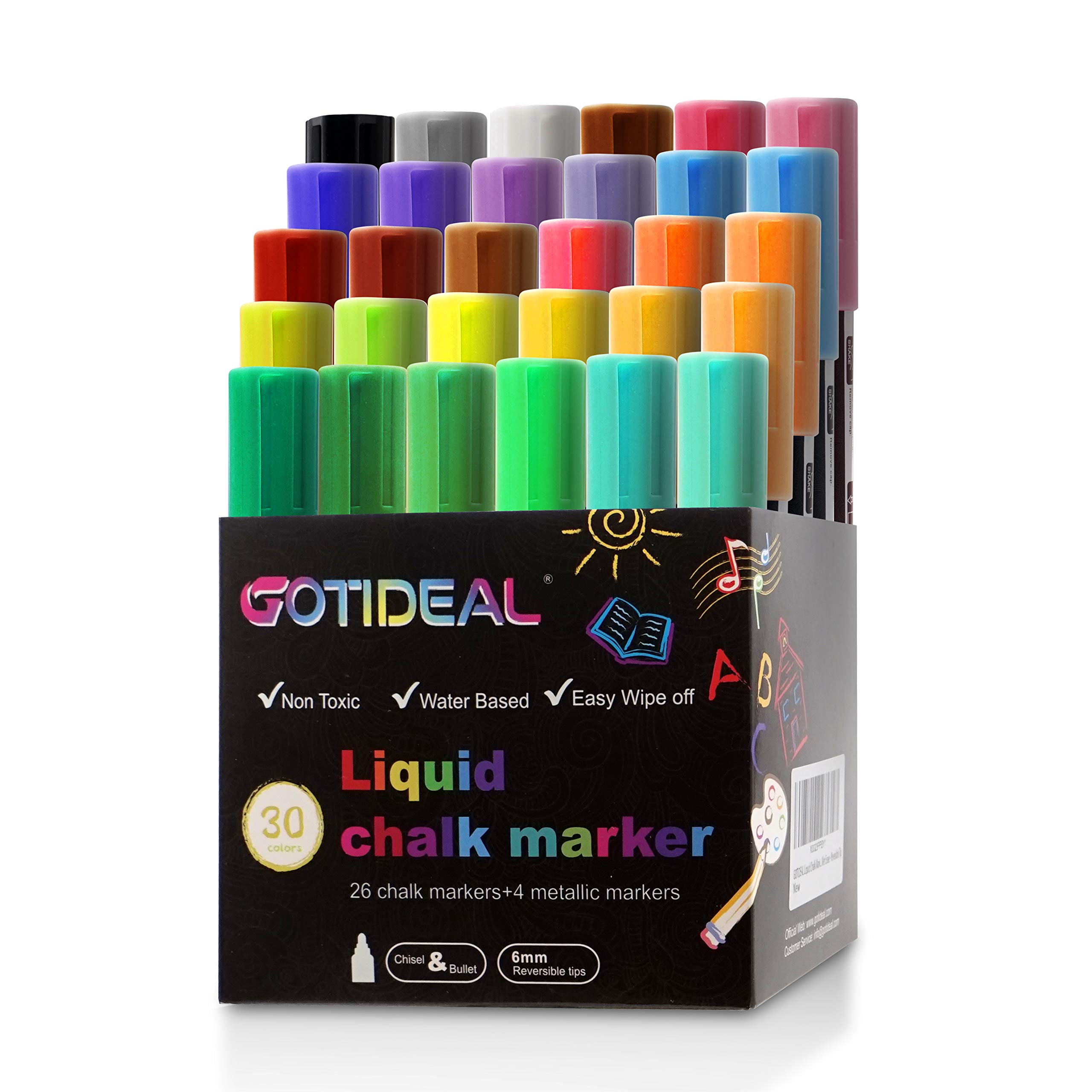 Chalk Marker Sets 4-pk Assorted, Bistro & Fluorescent Chalkboard Pens /  Liquid Chalk / Fine Tip / Bullet Tip / Glass, Windows, Mirrors 