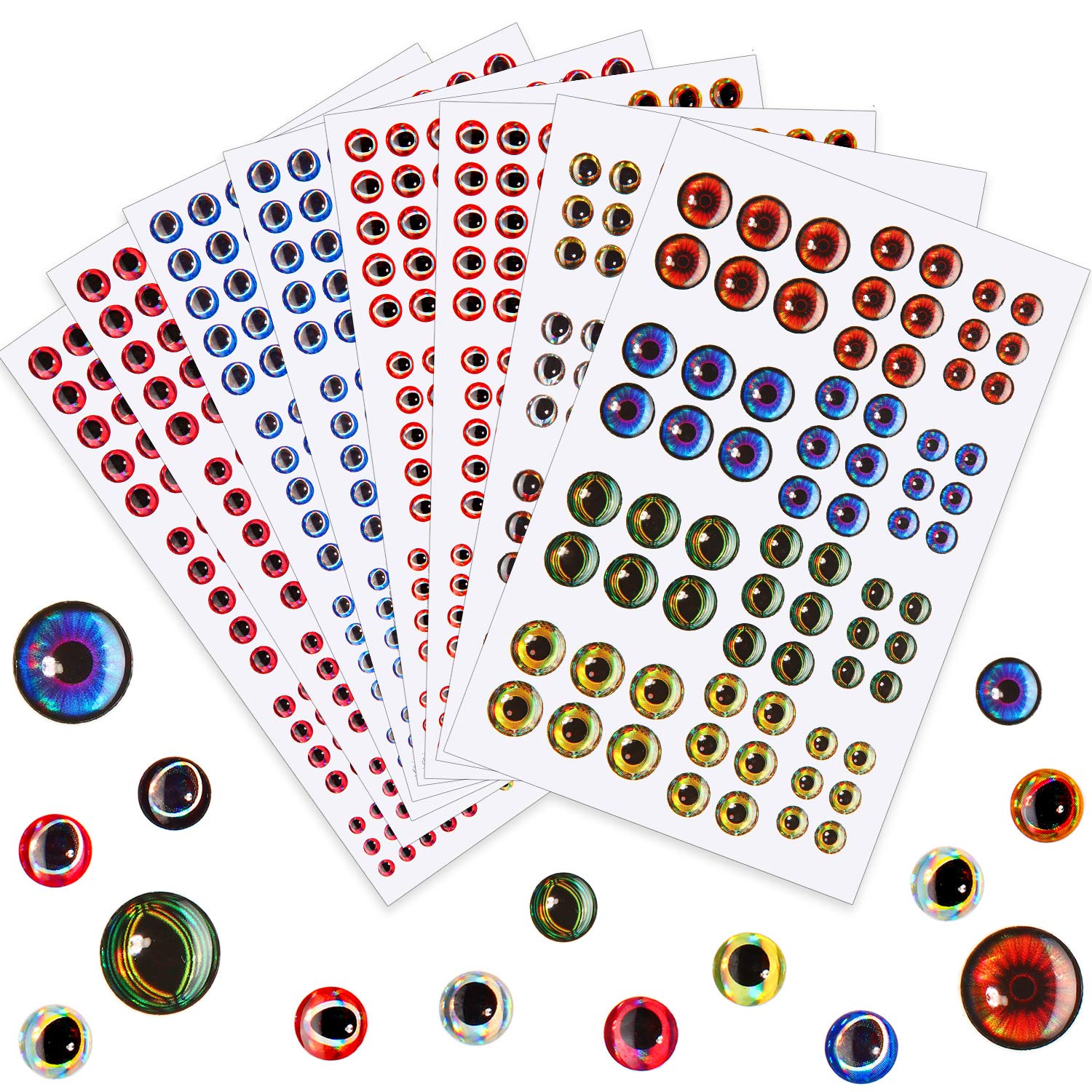 YUAAO 1242 Pieces 3D 4D Fishing Eyes Oval Fishing Lure Eyes Realistic  Fishing Eye for Making Fishing Bait Fly Tying Streamers Lures Crafts 6  Sizes: 3mm/ 4mm/ 5mm/ 6mm/ 8mm/ 10mm (Multicolor-1242 Pcs)