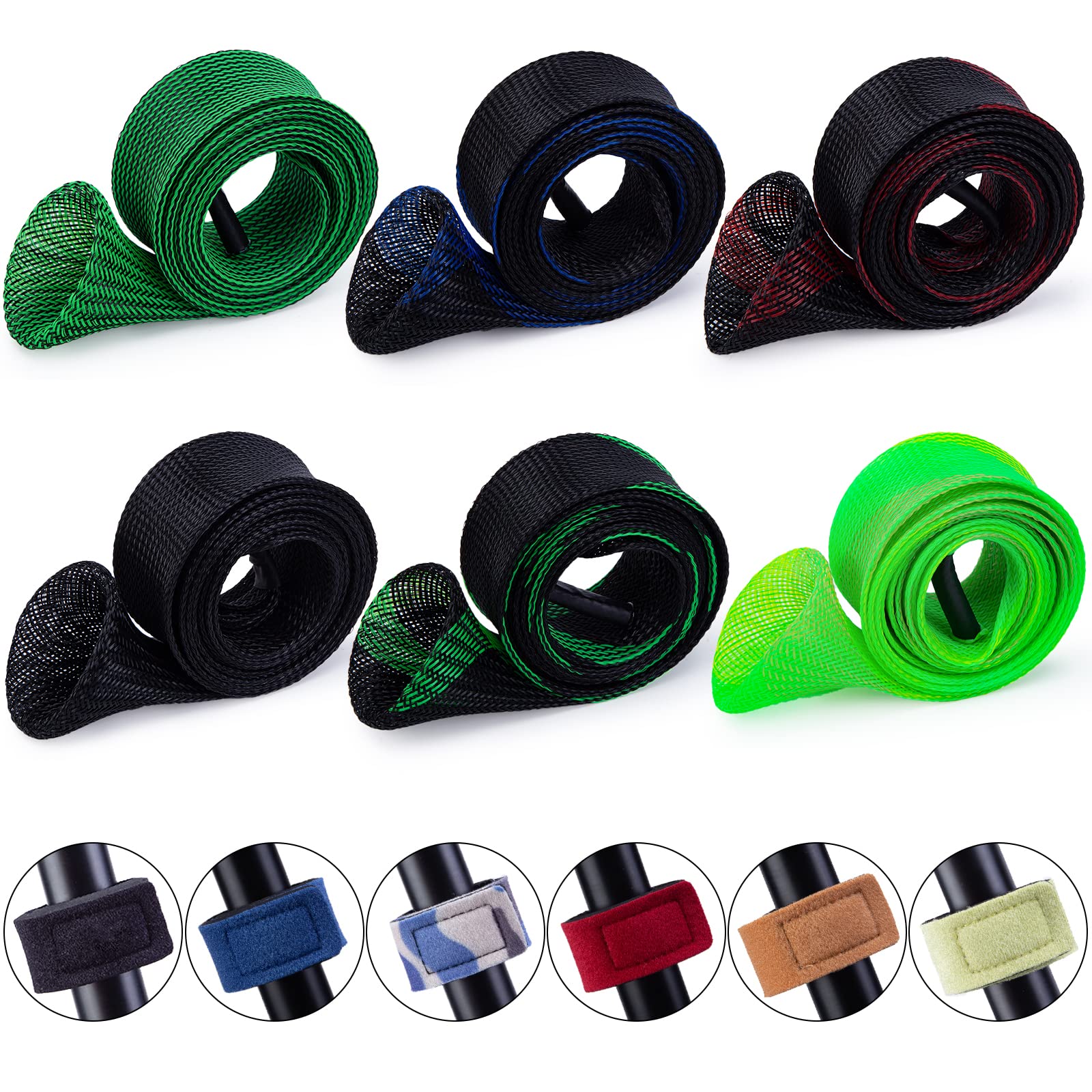 Koogel Fishing Pole Sleeves, 6 Set Fishing Rod Cover Rod Sock Rod Strap for Spinning  Fishing