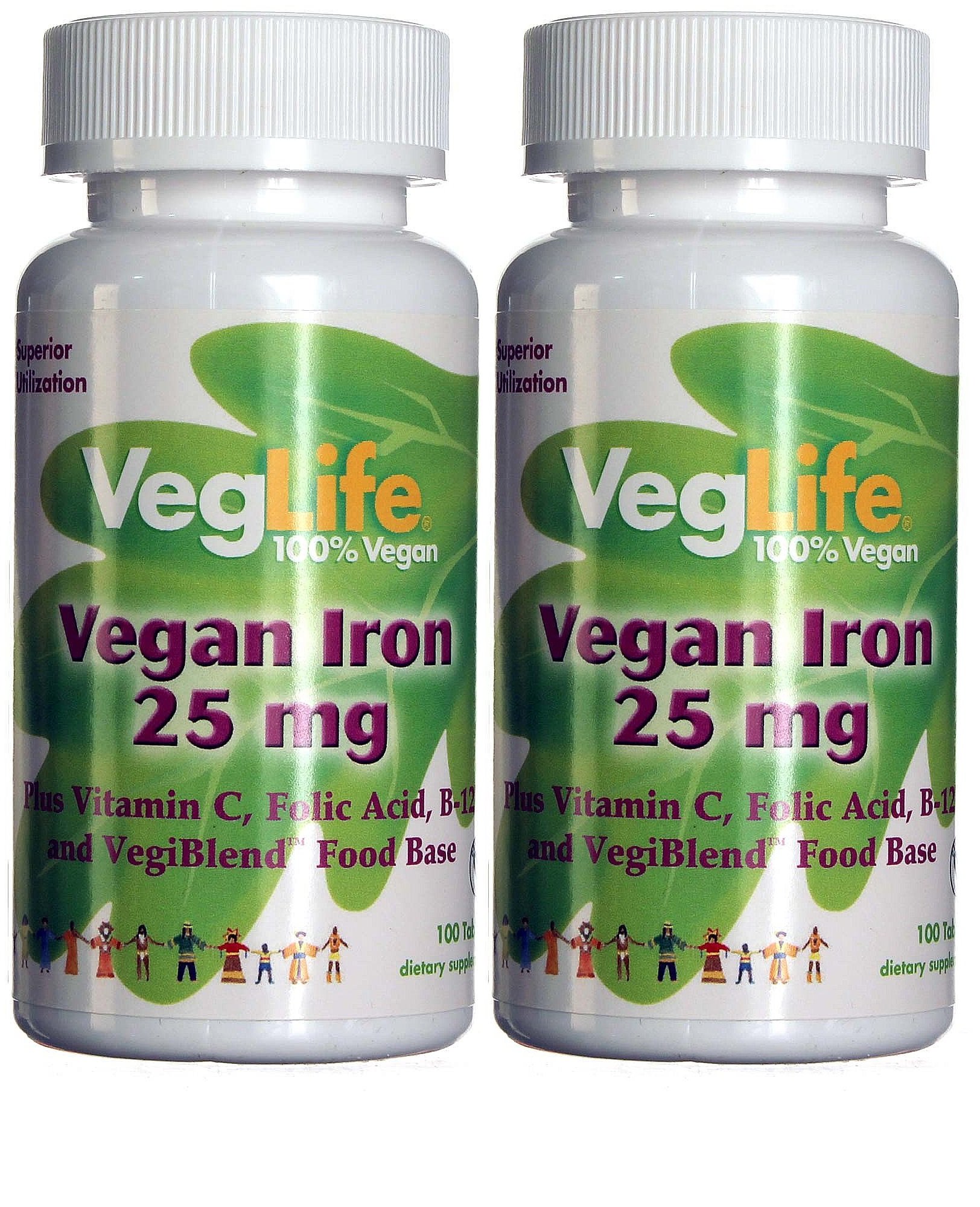 VegLife Iron Vegan Tablet 25 mg 100 Count (Pack of 2)