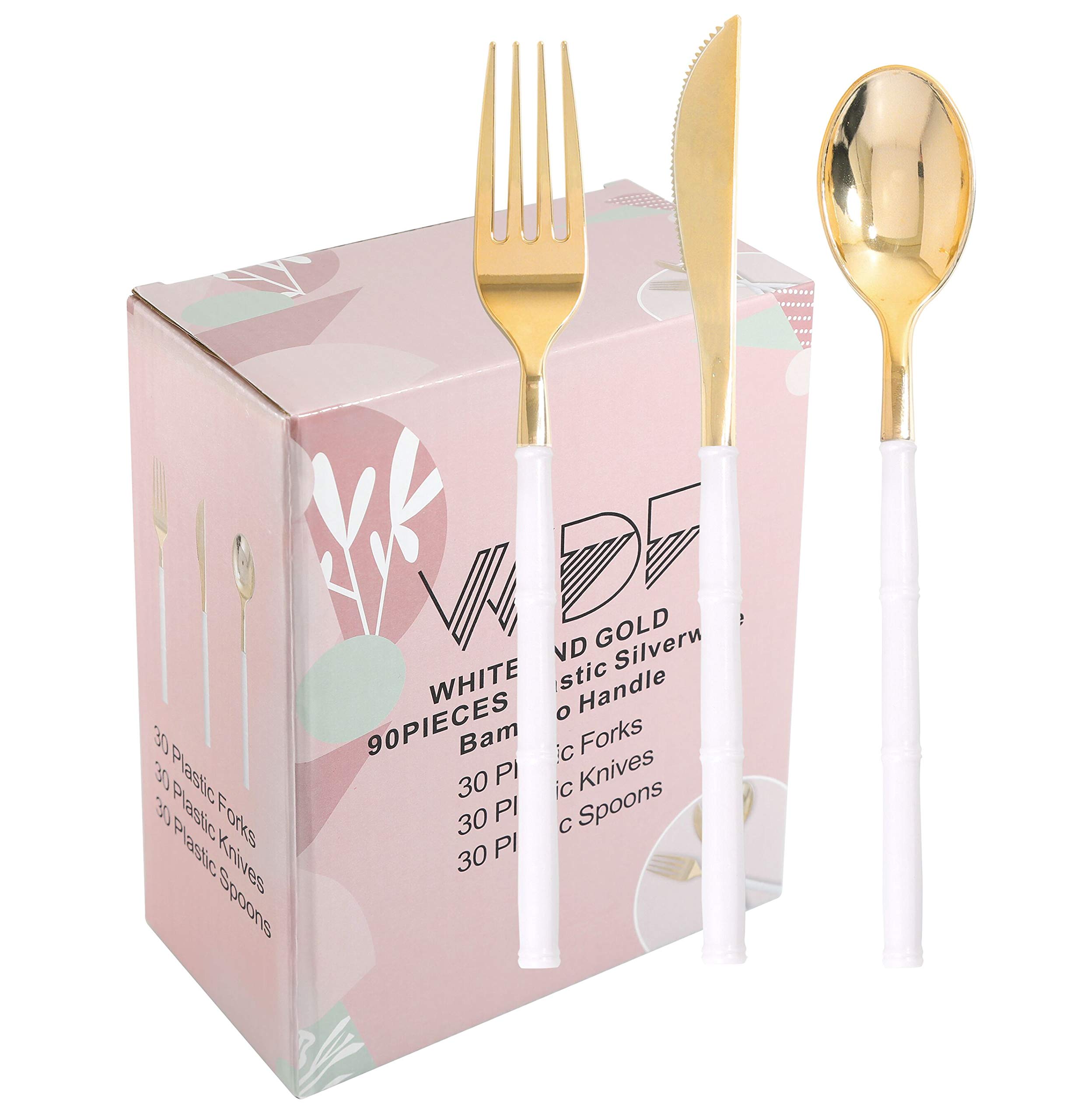 Gold with White Handle Moderno Disposable Plastic Cutlery Set