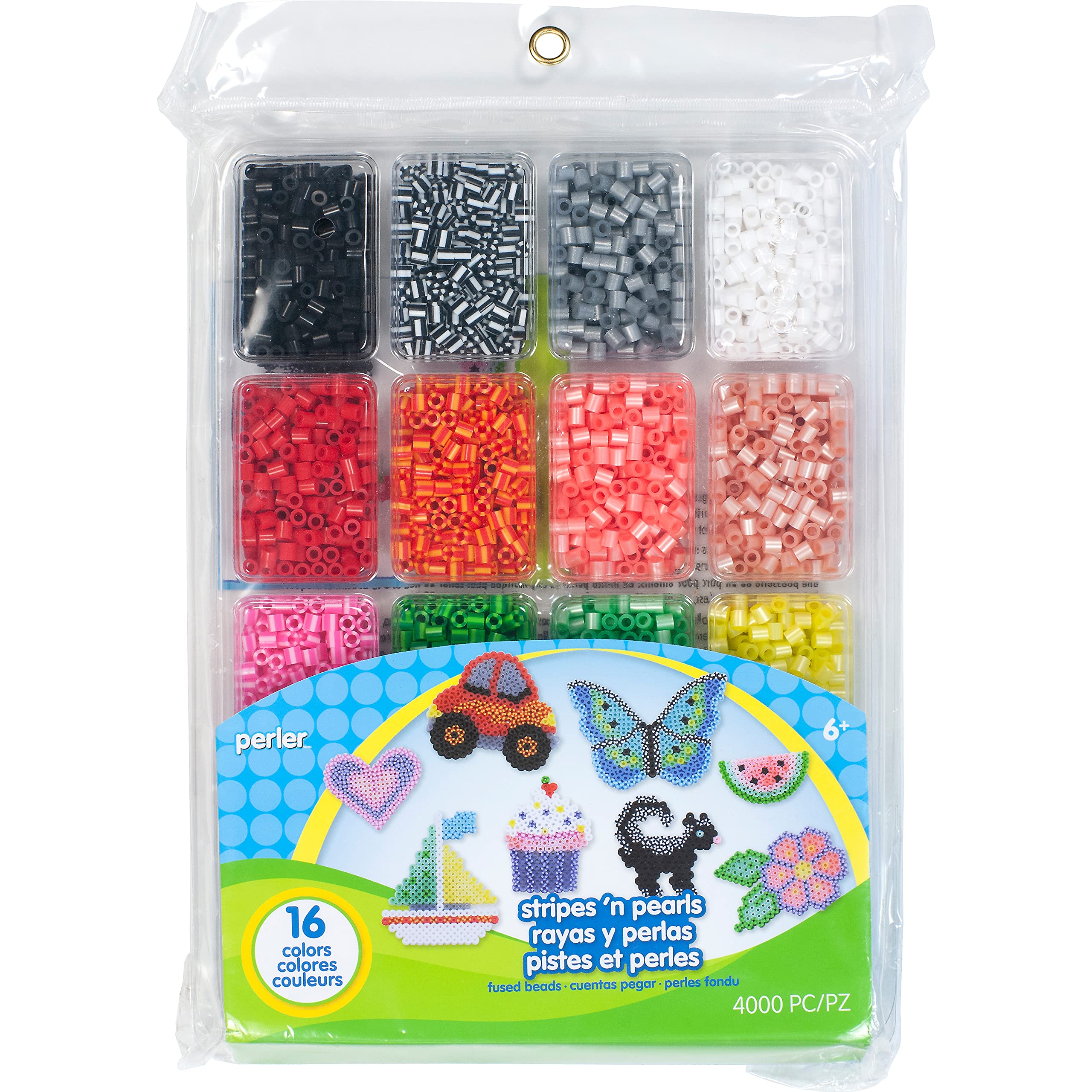Perler Beads Stripes And Pearls Assorted Fuse Beads Tray For Kids Crafts,  4000 pcs