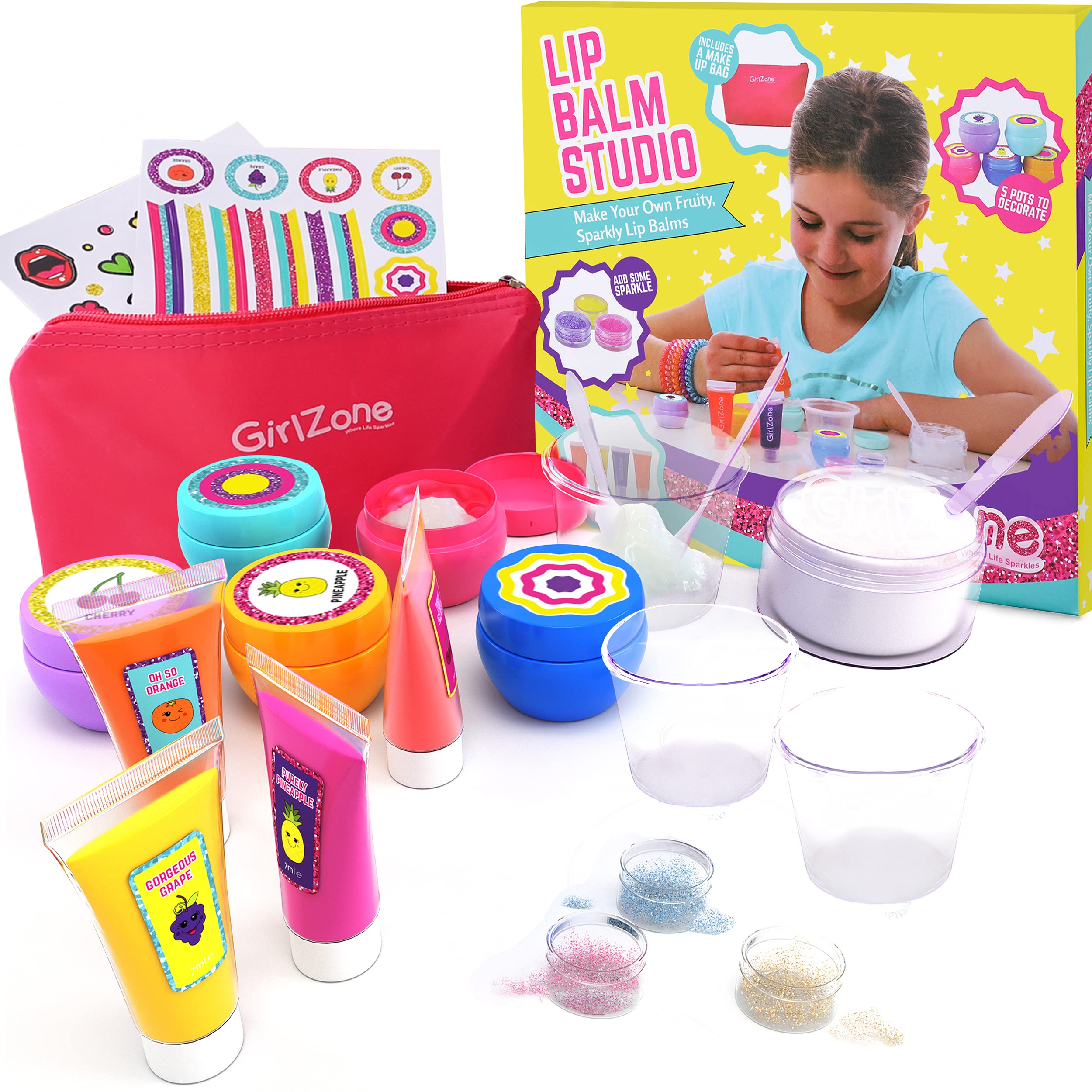 GirlZone Lip Balm Making Kit 25-Piece Makeup and Lip Gloss Set with  Glitters Stickers & More Fabulous Girls Toys Age 8 & Great Gift Idea for  Kids Original