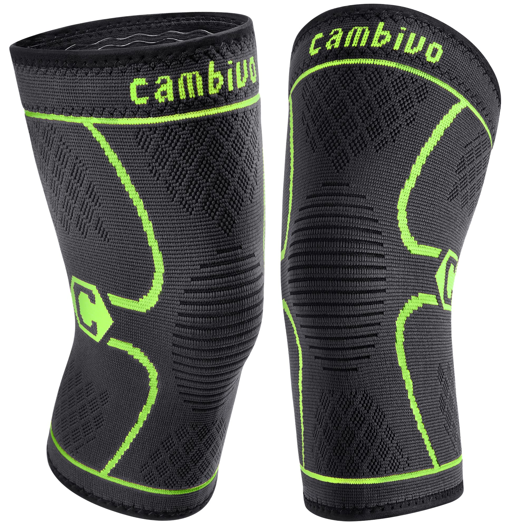 CAMBIVO 2 Pack Knee Brace, Knee Compression Sleeve for Men and Women, Knee  Support for Running, Workout, Gym, Hiking, Sports (Green, X-Large)