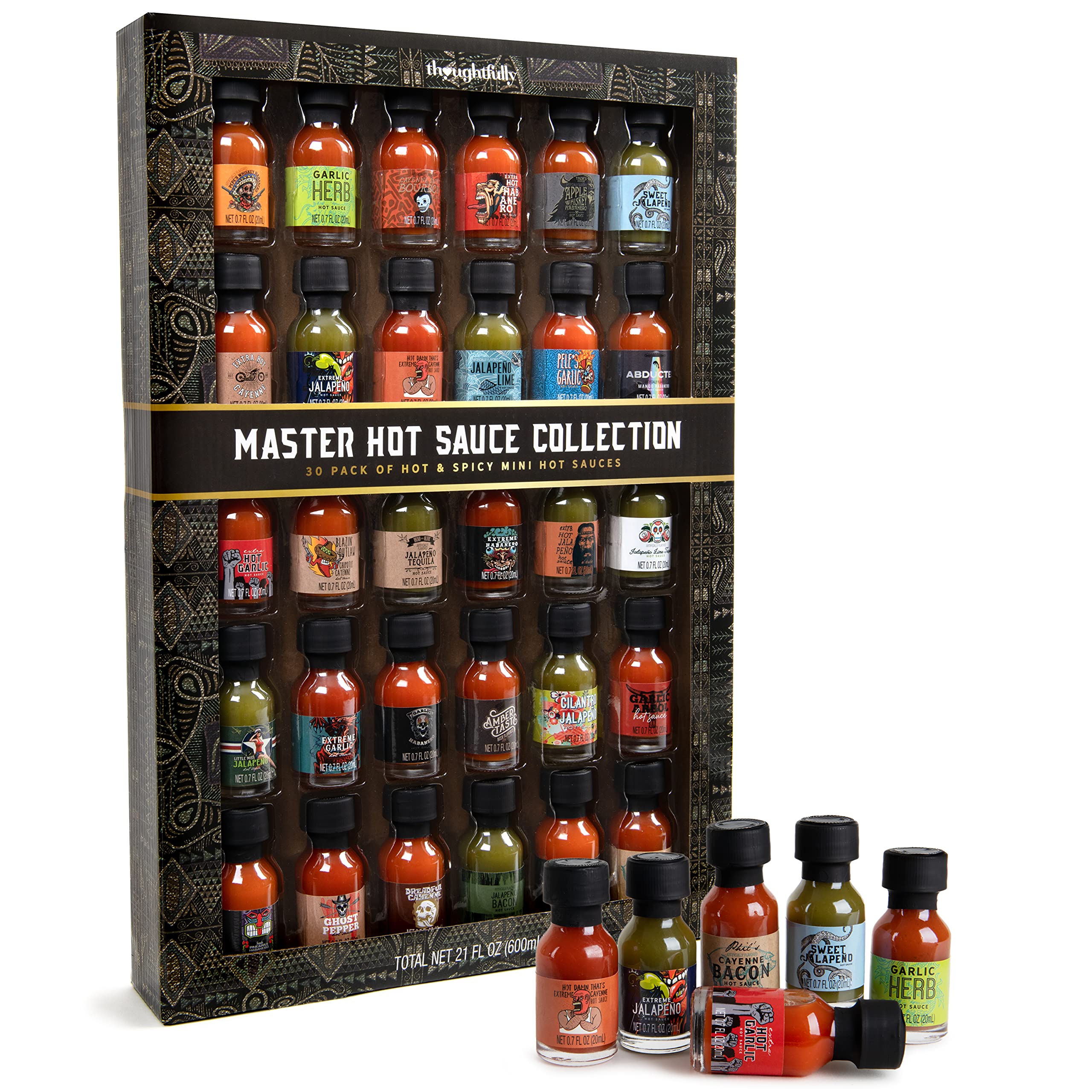 Thoughtfully Gourmet Master Hot Sauce Collection Sampler Set Vegan and  Vegetarian Flavors Include Garlic Herb Apple Whiskey and More Set of 30