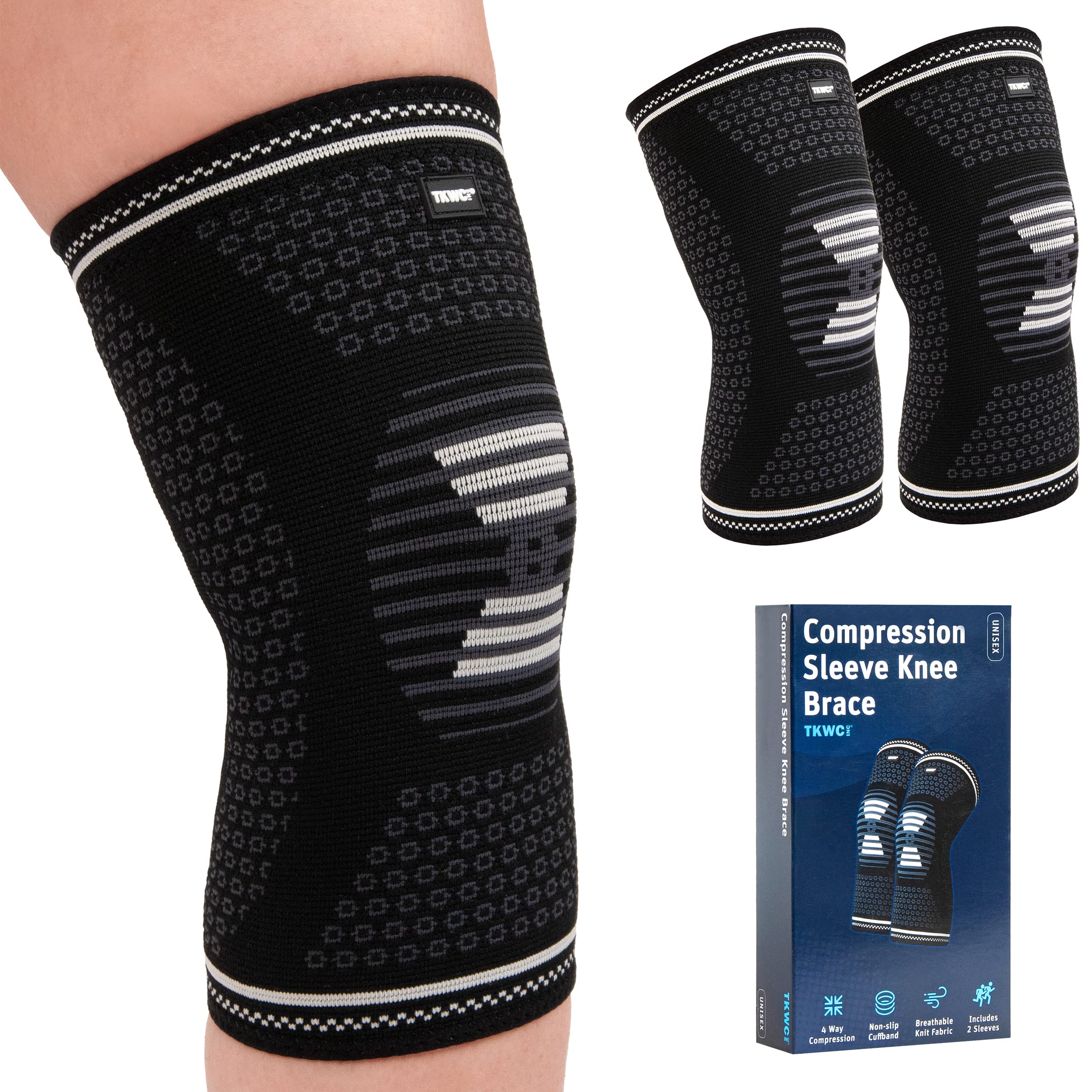TKWC Knee Brace Compression Sleeve for Men Women Knee Support for running  weightlifting BasketBall Knee Pads for Meniscus Tear ACL Arthritis and Knee  Pain Relief (Large)