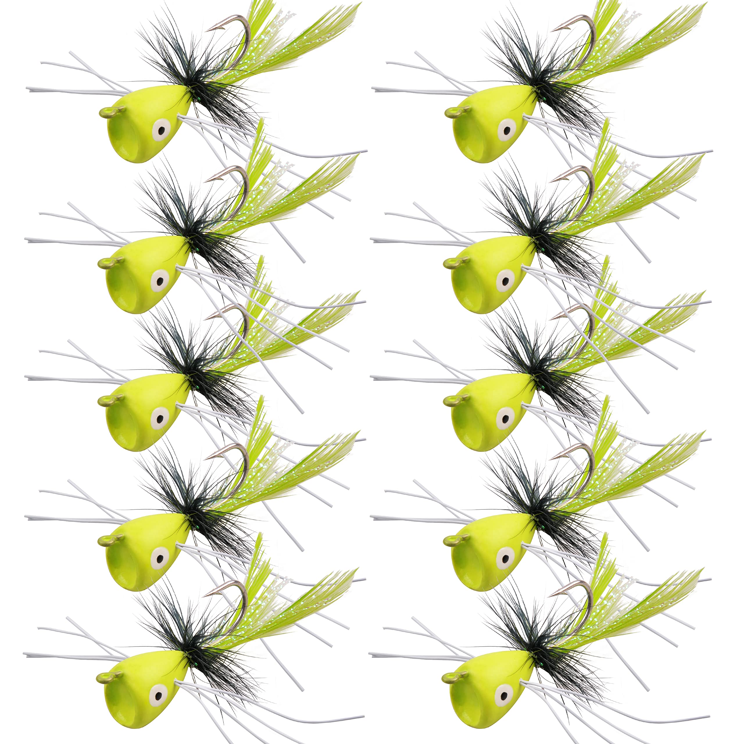 Popper Fly Fishing Lures Kit Panfish Dry Flies Bass Topwater Bug Colorful Fishing  Bait Lures with Hooks for Freshwater Panfish Bass Bluegill Redfish Trout  Green-10pcs