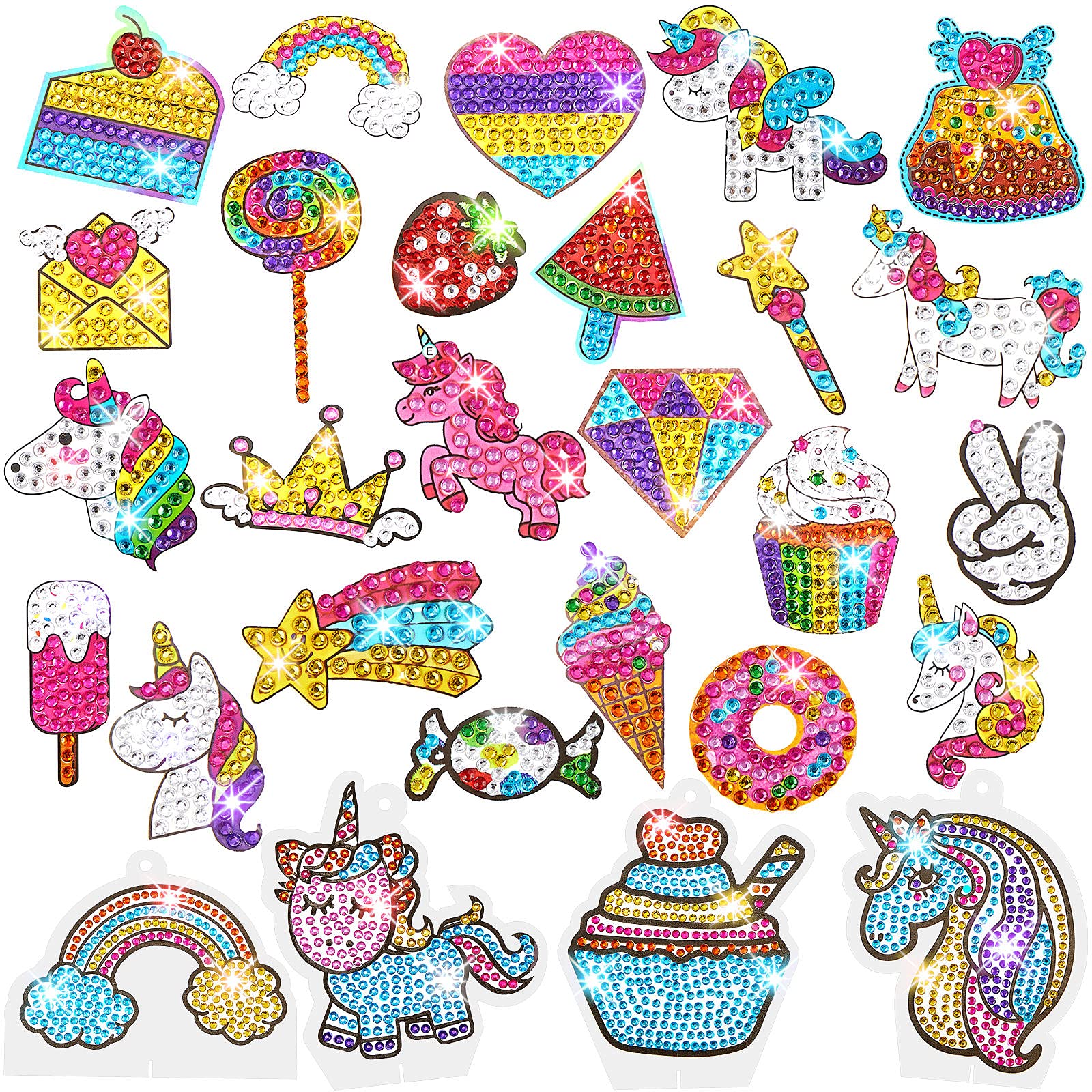 Gem Diamond Painting Kit for Kids 24 Pieces DIY Diamond Painting Stickers 4  Suncatchers and DIY Painting Tools to Create Your Own Diamond Stickers Cute  Art Crafts for Girls Boys (Unicorn and Food)