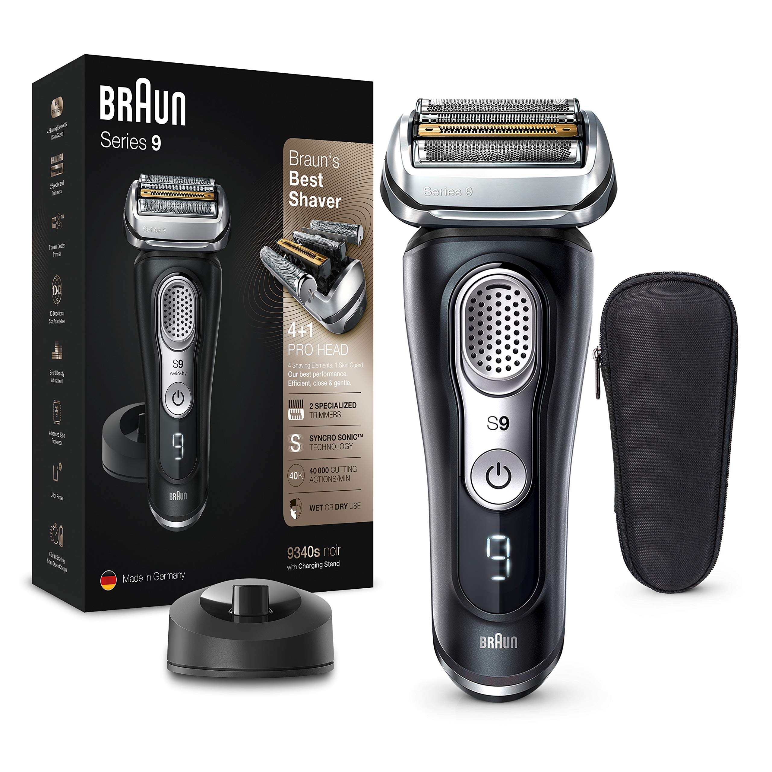 Braunn Series 9 9340s + Electric Shaver with 20% Longer Battery Life  Charging Station Wet&Dry Electric Shaver Men's Precision Trimmer Black