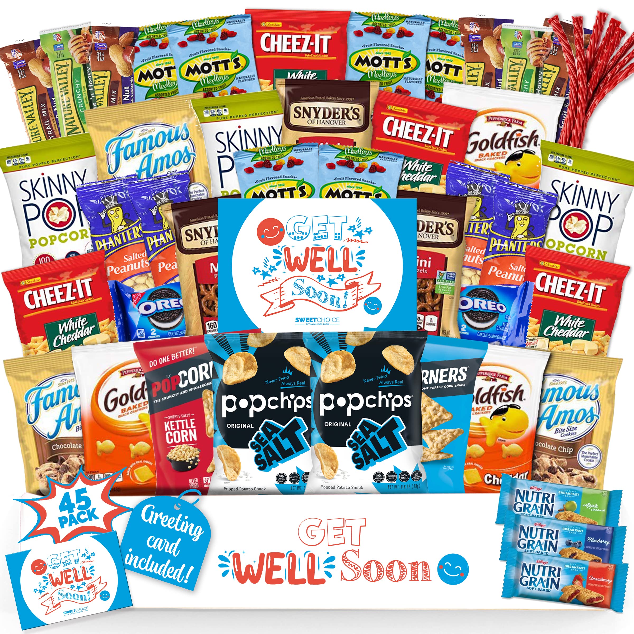 Get Well Soon Gift Basket for Men Women (45ct) Snack Variety Pack