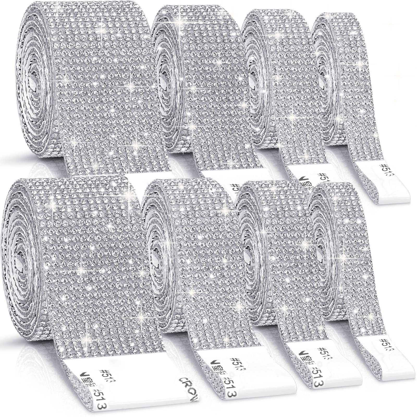 8 Rolls Rhinestone Ribbons Cludoo 8 Yard Silver Self Adhesive Rhinestone  Ribbon Bling Crystal Diamond Ribbon Roll Wrap Glittering Rhinestones  Sticker for Decoration Car DIY Arts Crafts Wedding Party Sliver