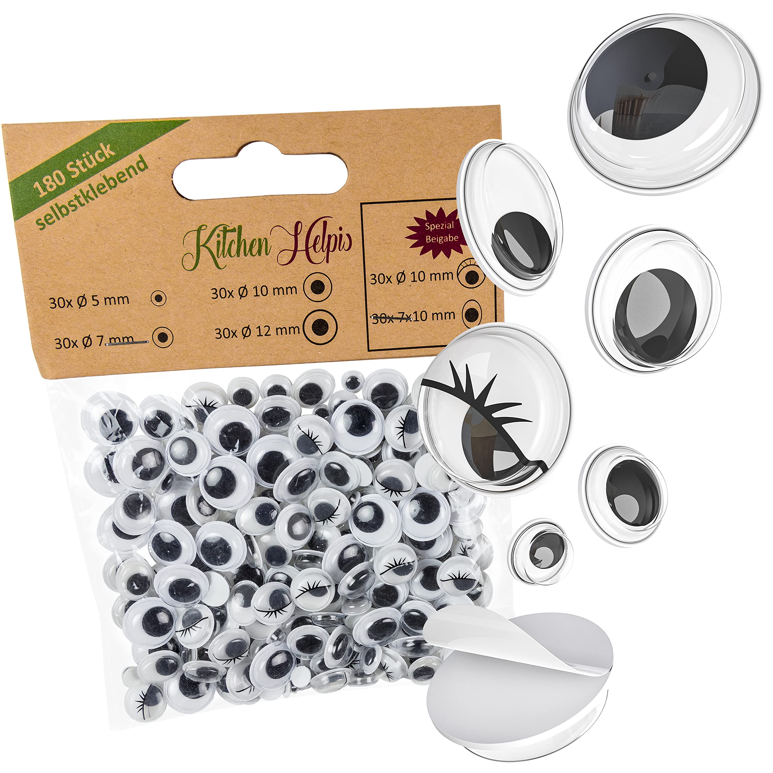 Kitchen Helpis Funny Google Eyes self Adhesive for handicrafts, 180 Pieces  Wiggly Eyes, Googley Eyes Adhesive Large and Small, Stick on Eyes Stickers  Mix, Wiggly Eyes self-Adhesive, googleeyes Craft 180 pcs