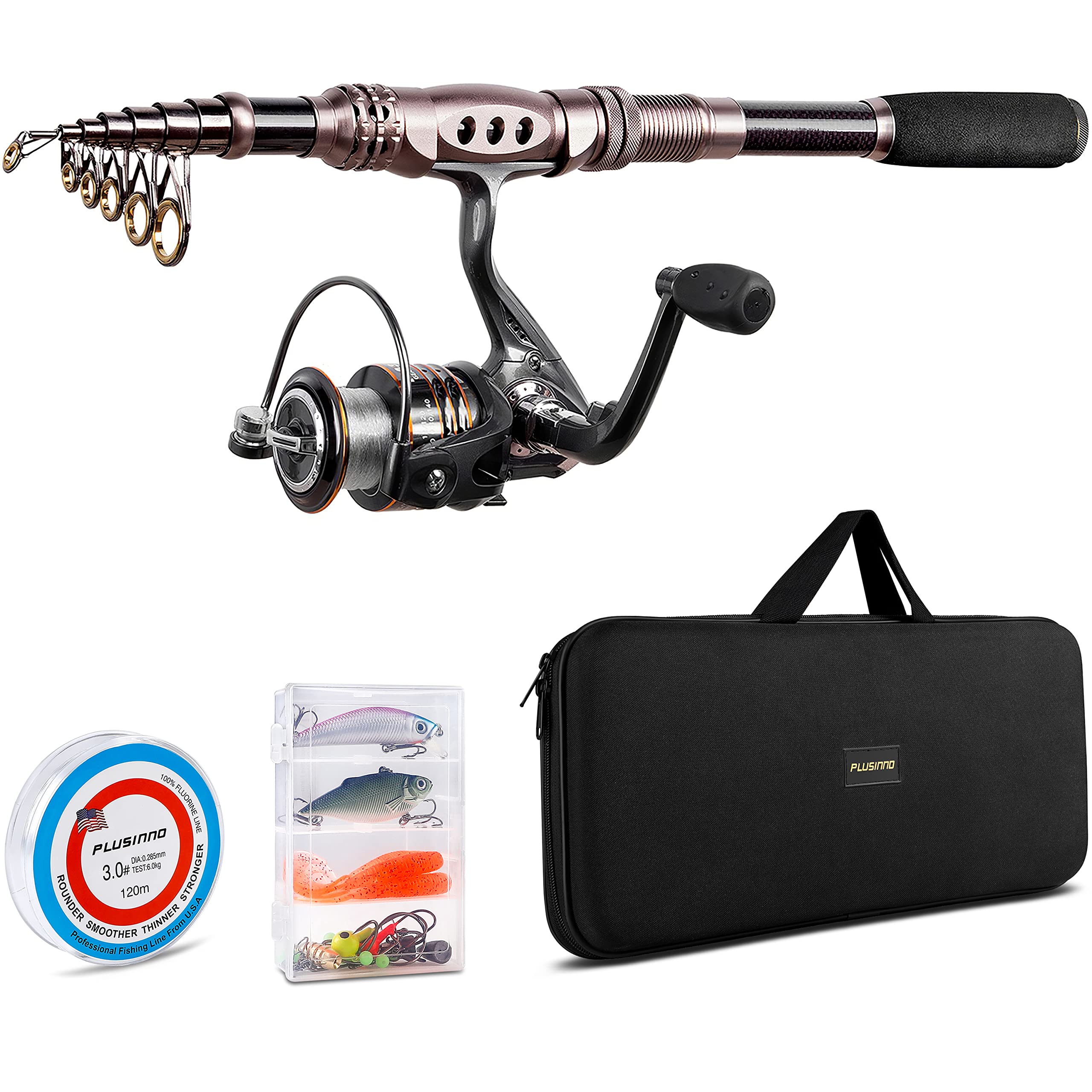 PLUSINNO Fishing Rod and Reel Combos Carbon Fiber Telescopic Fishing Pole  with Reel Combo Sea Saltwater