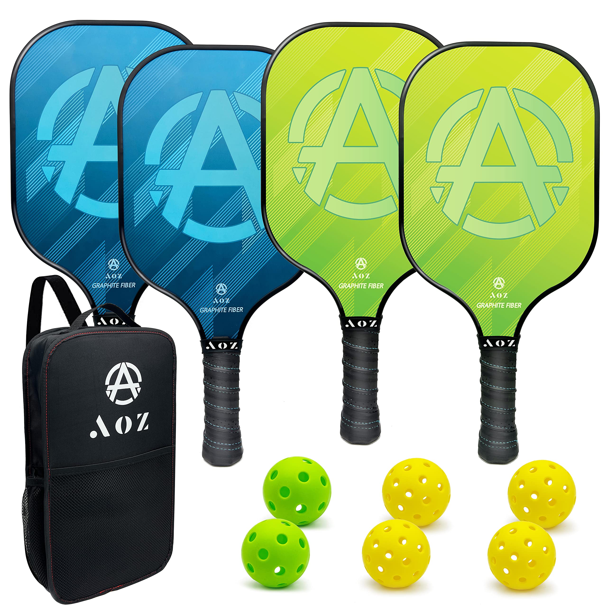 AOZINTL Pickleball Paddles Set of 4, Graphite Face Pickleball Paddles with  Honeycomb Core and Premium Comfort Grip, Equipment with 6 Balls,  Pickle-Ball Racquet with1 Portable Bag for Men and Women