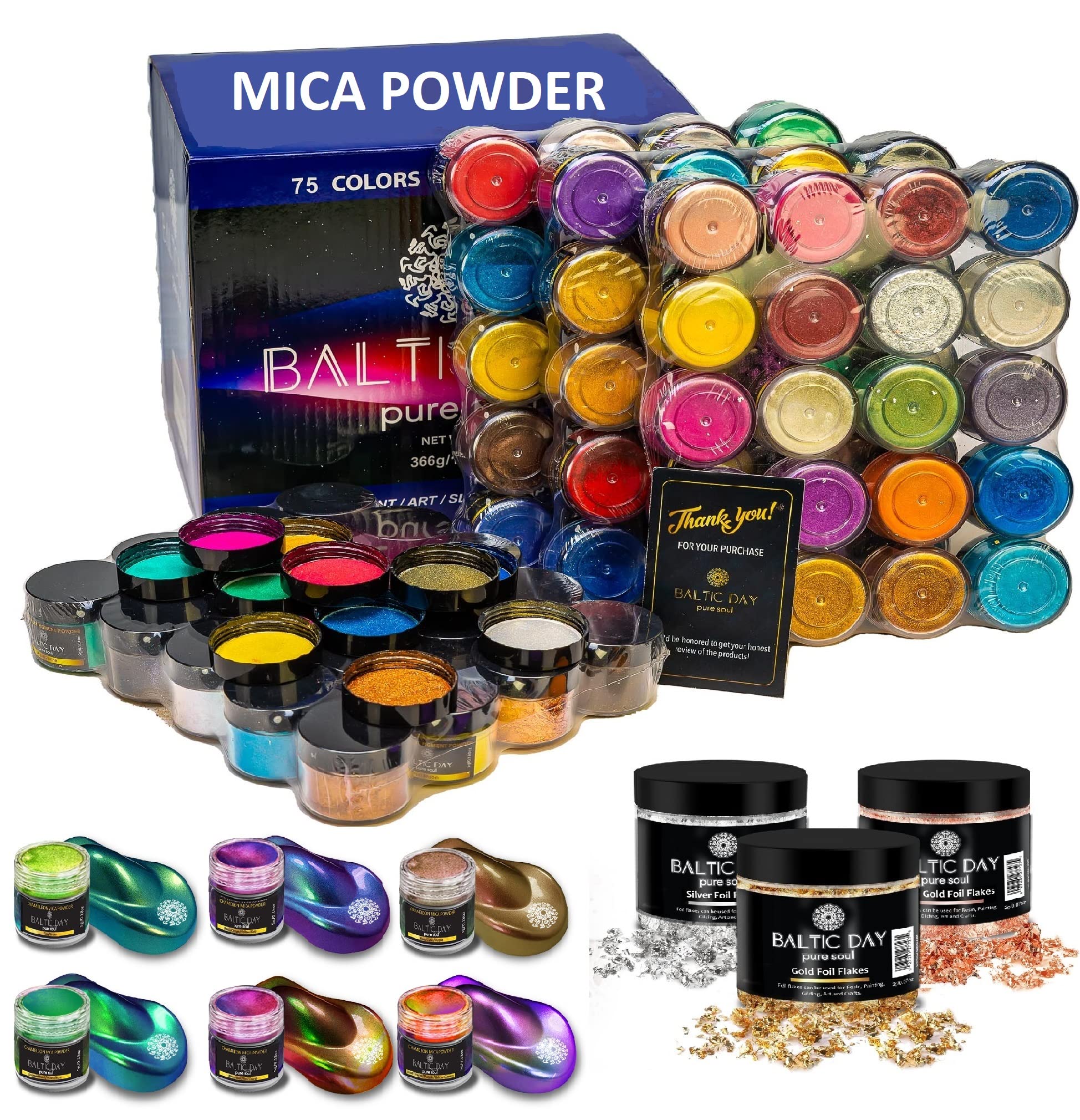 Baltic Day - Mica Powder for Epoxy Resin, 75 Color Bottles Set - Chameleon Mica  Powder - Epoxy Resin Color Pigment - Mica Powder for Soap Making, Candles, Bath  Bombs, Resin Dye