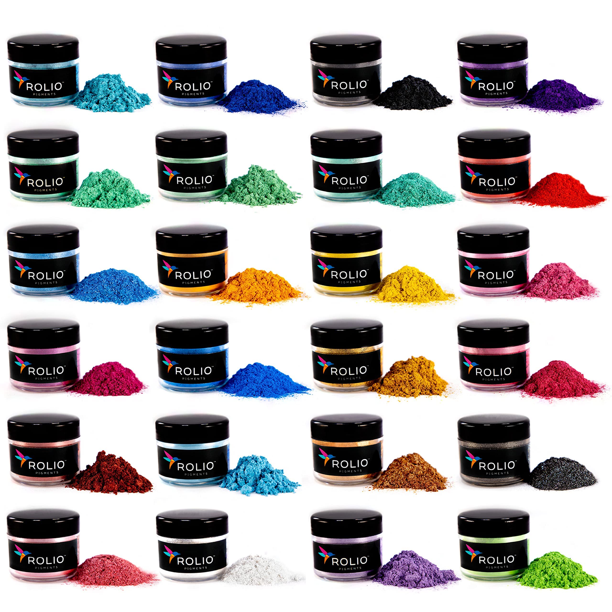 Rolio Mica Powder Pearlescent Color Pigment - Art Set for Resin Epoxy - for  Soap Making, Nail Polish, Lip Gloss, Eye Shadow, Slime & Candle Jars - 10g,  24 Jars - Original Set 24 Original
