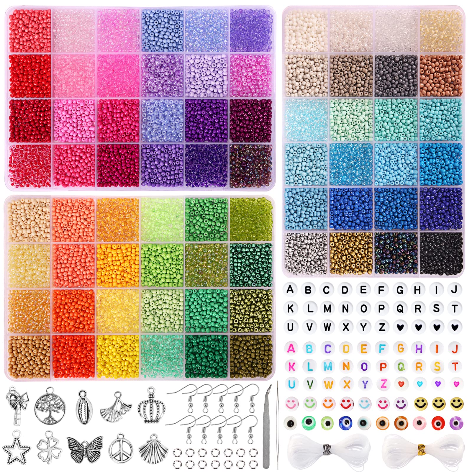 QUEFE 14400pcs 72 Colors 3mm Glass Seed Beads for Bracelet Making