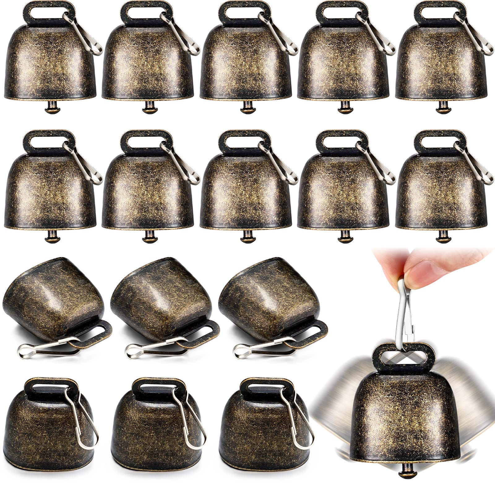 Zhengmy 16 Pcs Cow Bells Bass Bells with Spring Hooks Cow Horse