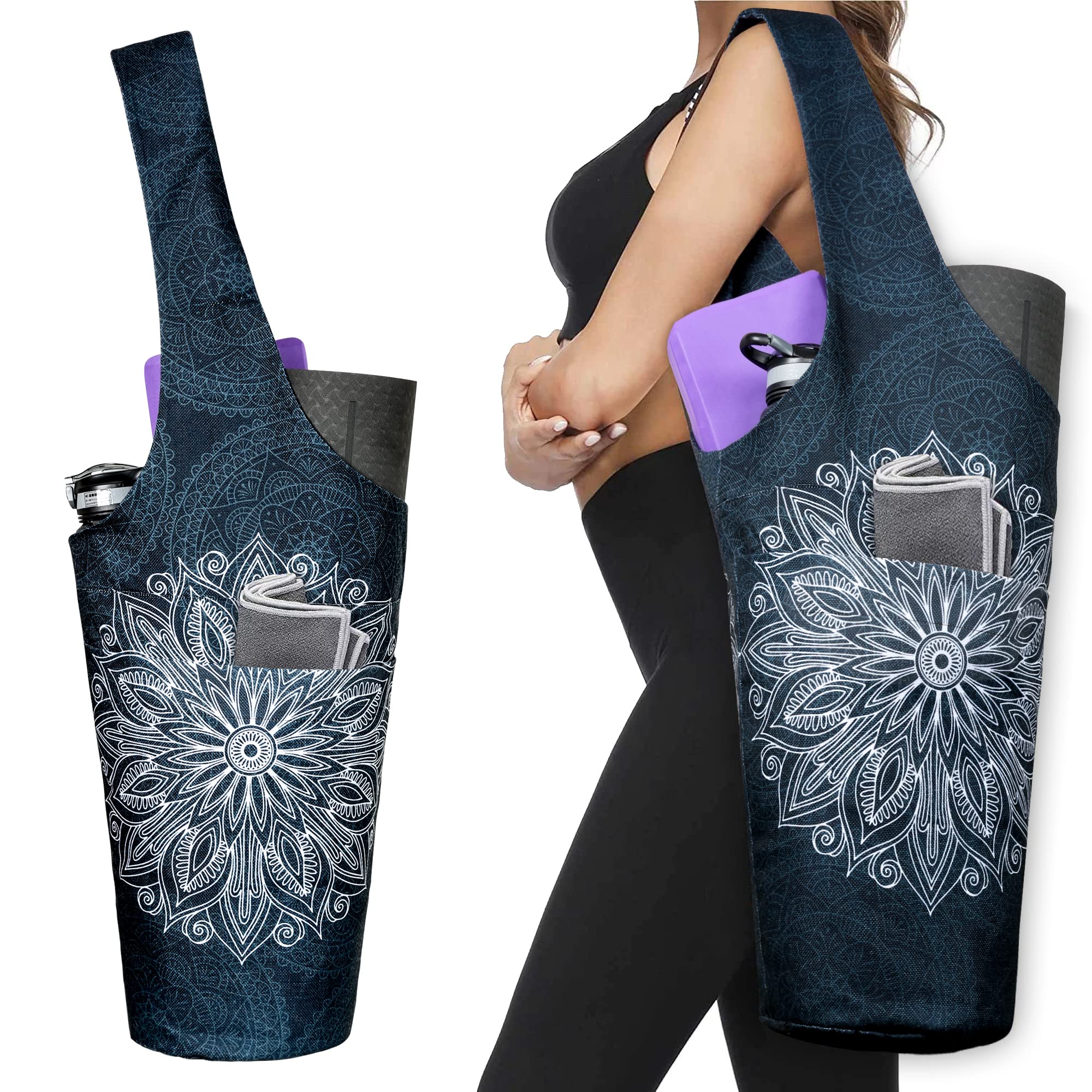 Fashion Printed Yoga Mat Bag with Large Side Pocket & Zipper