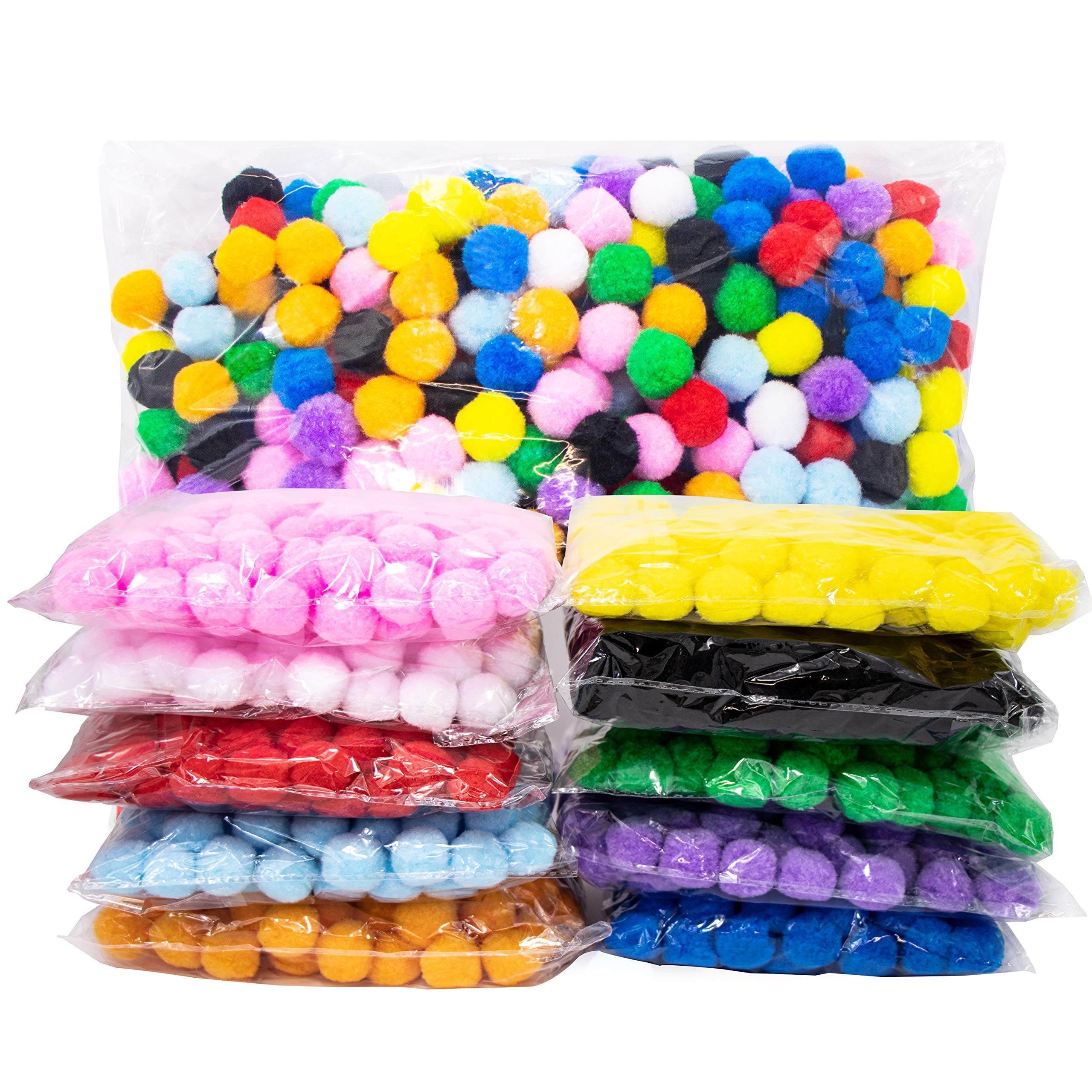 1000 Pieces 1 Inch Pom Poms for Crafts 10 Assorted Colors Separated by Bag  Pom Poms Best Puff Balls