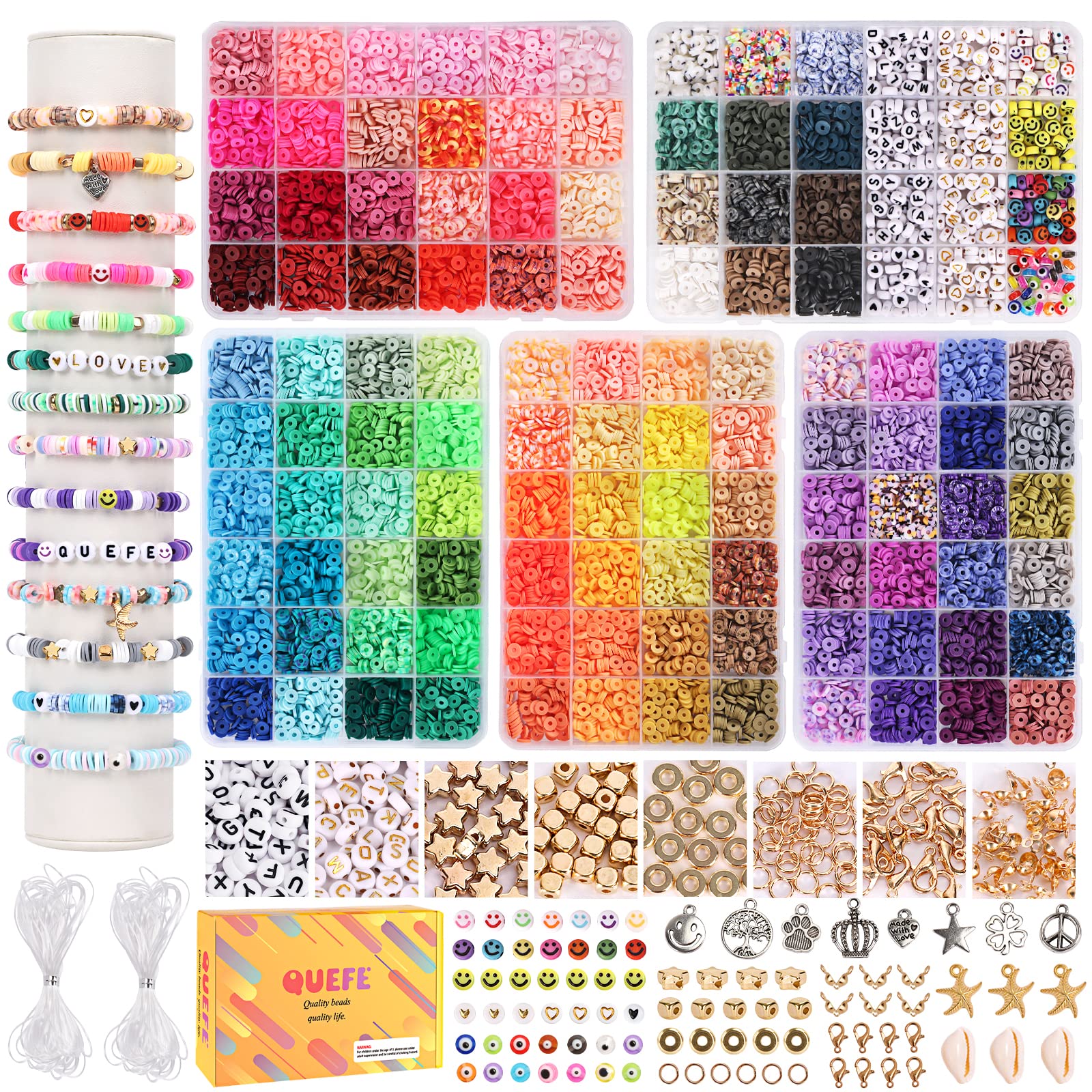 QUEFE 10800pcs Clay Beads for Bracelet Making Kit, 108 Colors Polymer  Heishi Beads, Charming Bracelet Making Kit for Girls 8-12, Letter Beads for  Jewelry Making Kit, for Preppy, Gifts, Crafts