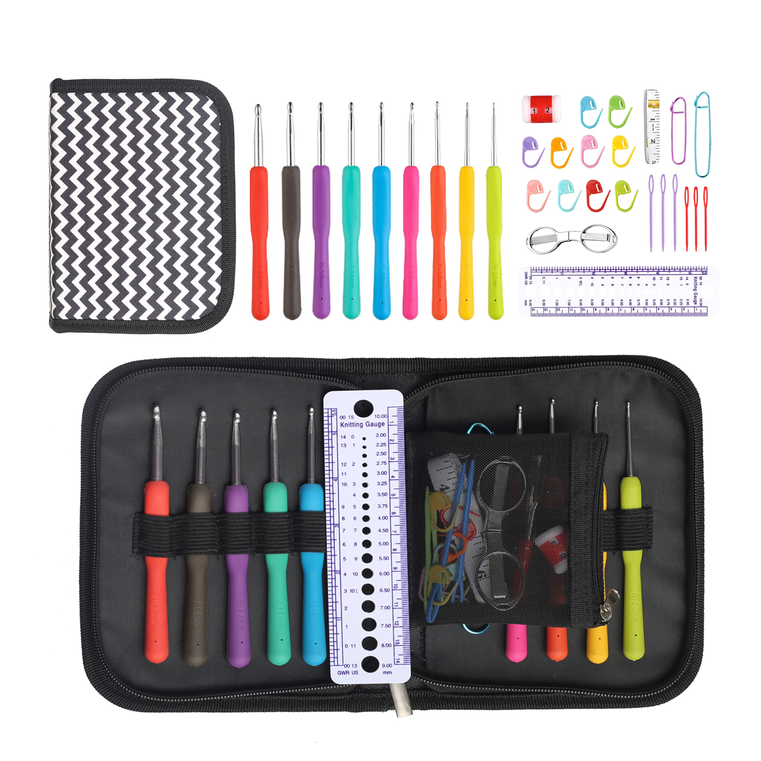 Crochet Kit for All Levels, 31 Pcs Crochet Hooks Set, 9 Sizes, 22  Accessories for Crocheting and Arthritic Hands Black