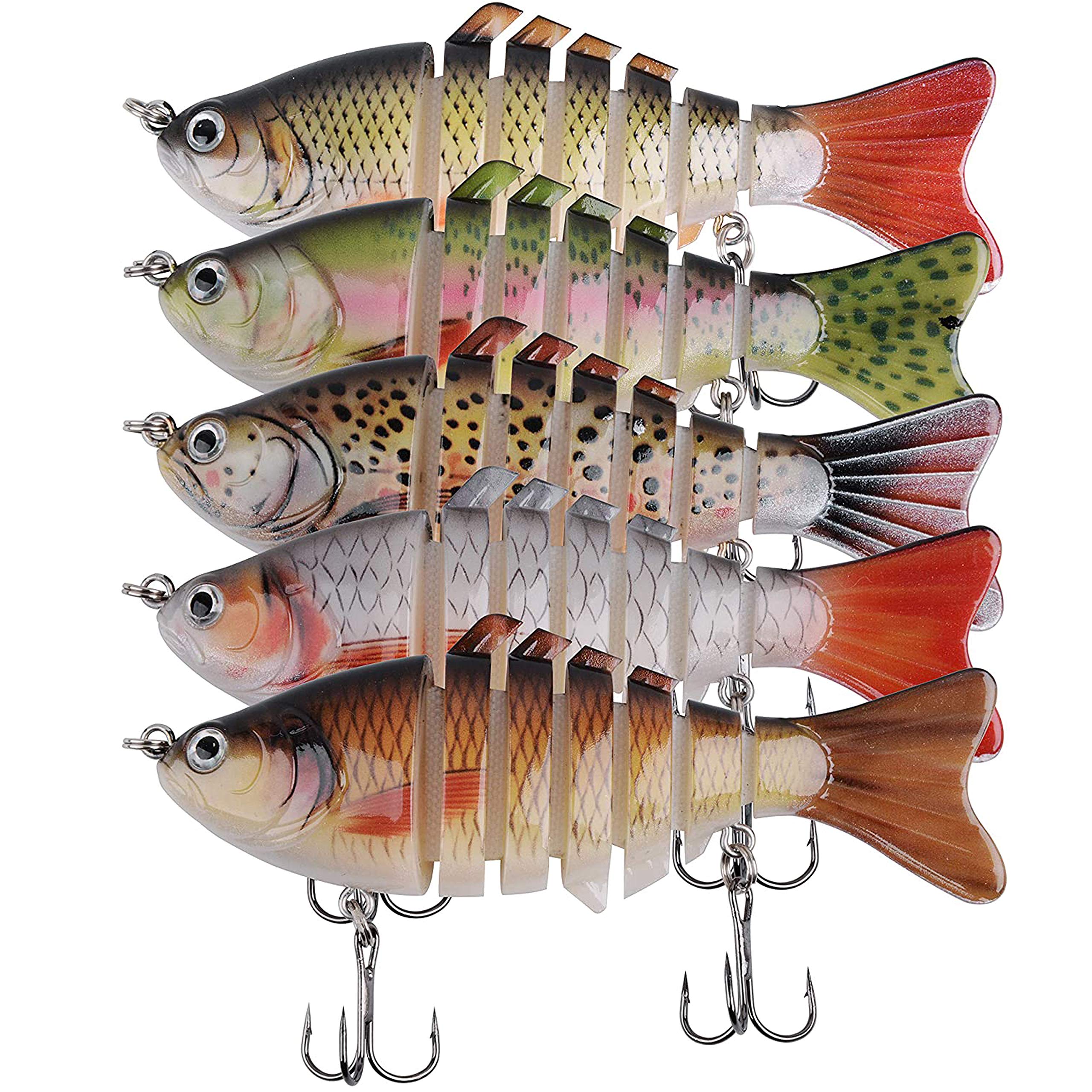 5 Fishing Lures for Bass Northern Pike Walleye - Multi Jointed Swimbaits -  Realistic Slow Sinking Lifelike Bass Lures Freshwater Saltwater Bass