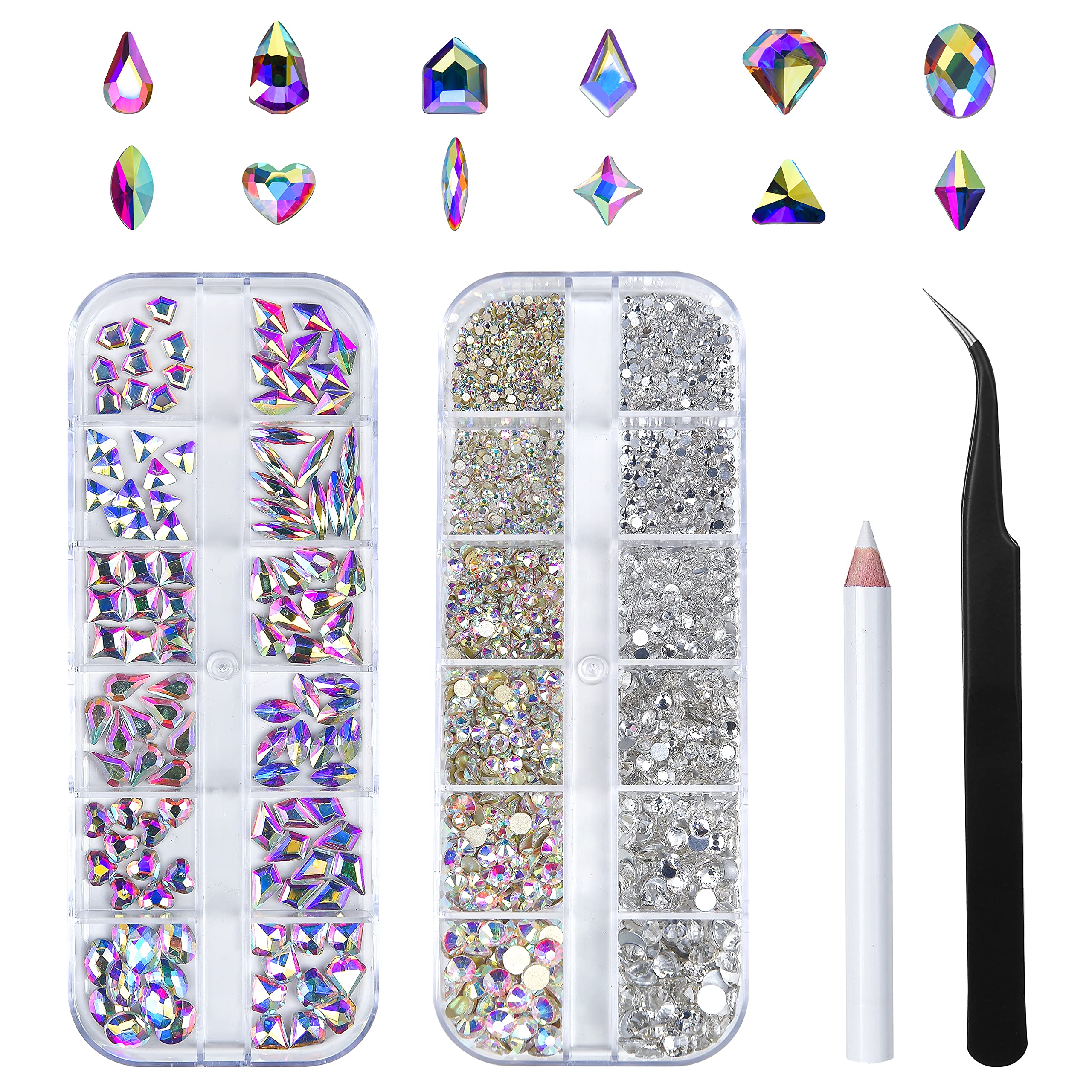 Nail Arts Rhinestones Kit Multi Shapes Glass Crystal Nail Stones Nail  Jewels +