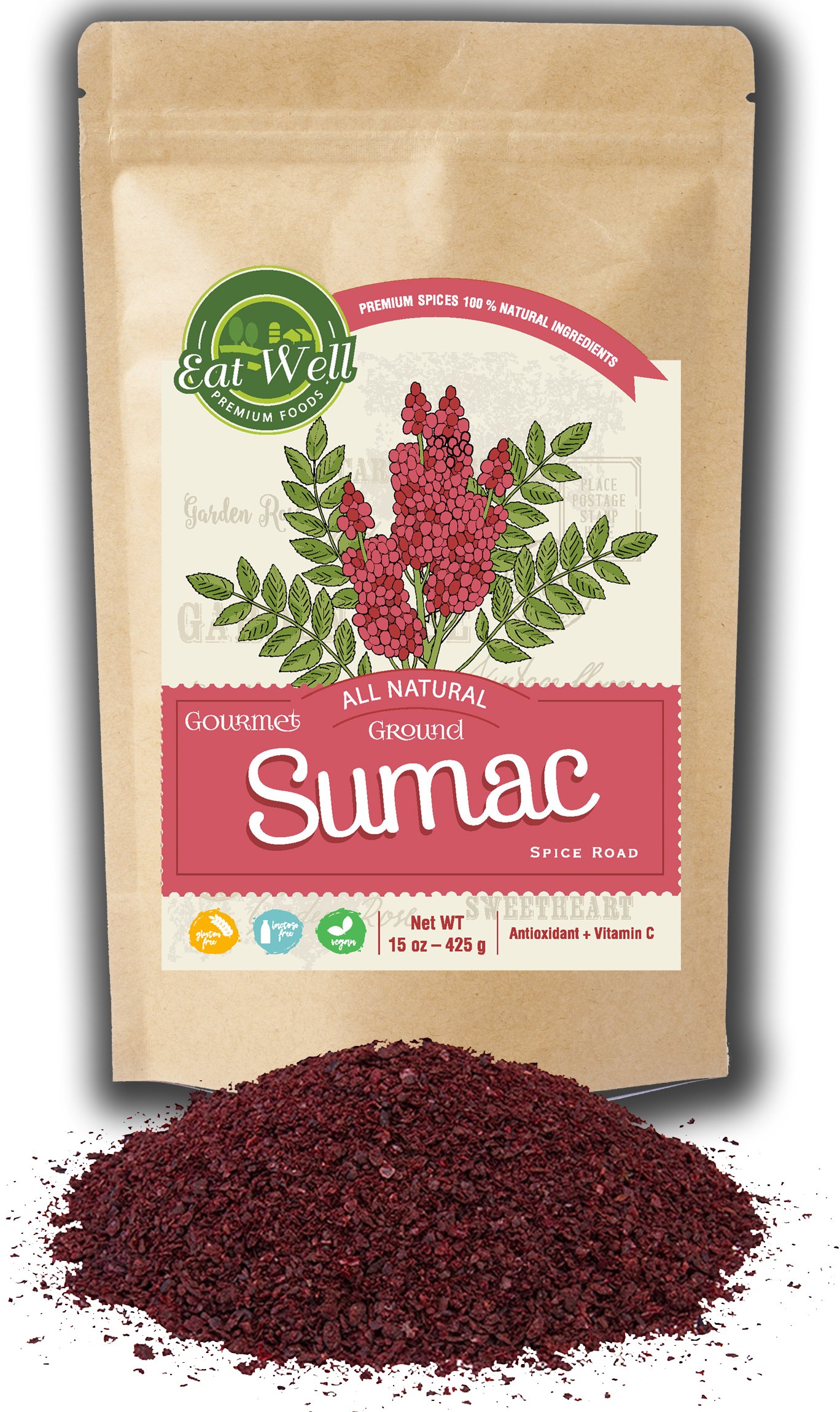 SPICES VILLAGE [ 8 oz ] Sumac Powder, Staghorn Ground Sumac Spice, Cured  Sumac Bran from Sumac Berries, Mediterranean Turkish Dried Sumac - Kosher