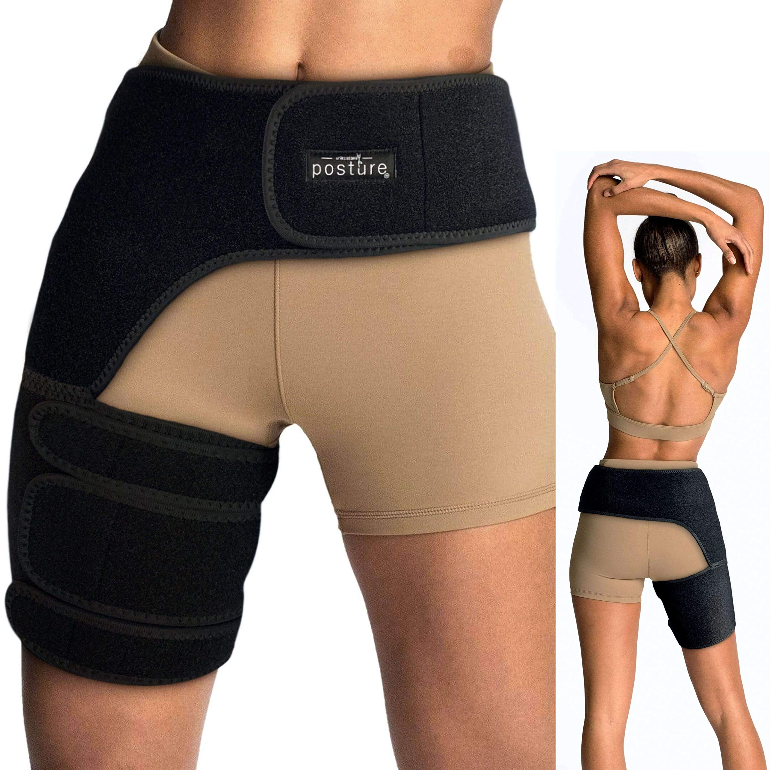 Vriksasana Groin Hip Brace Sciatica Support Wrap Hamstring Compression  Sleeve for Men and Women for Pulled Quadriceps Thigh Muscle Hip Flexor  Strain Bursitis and Arthritis (Right Leg)
