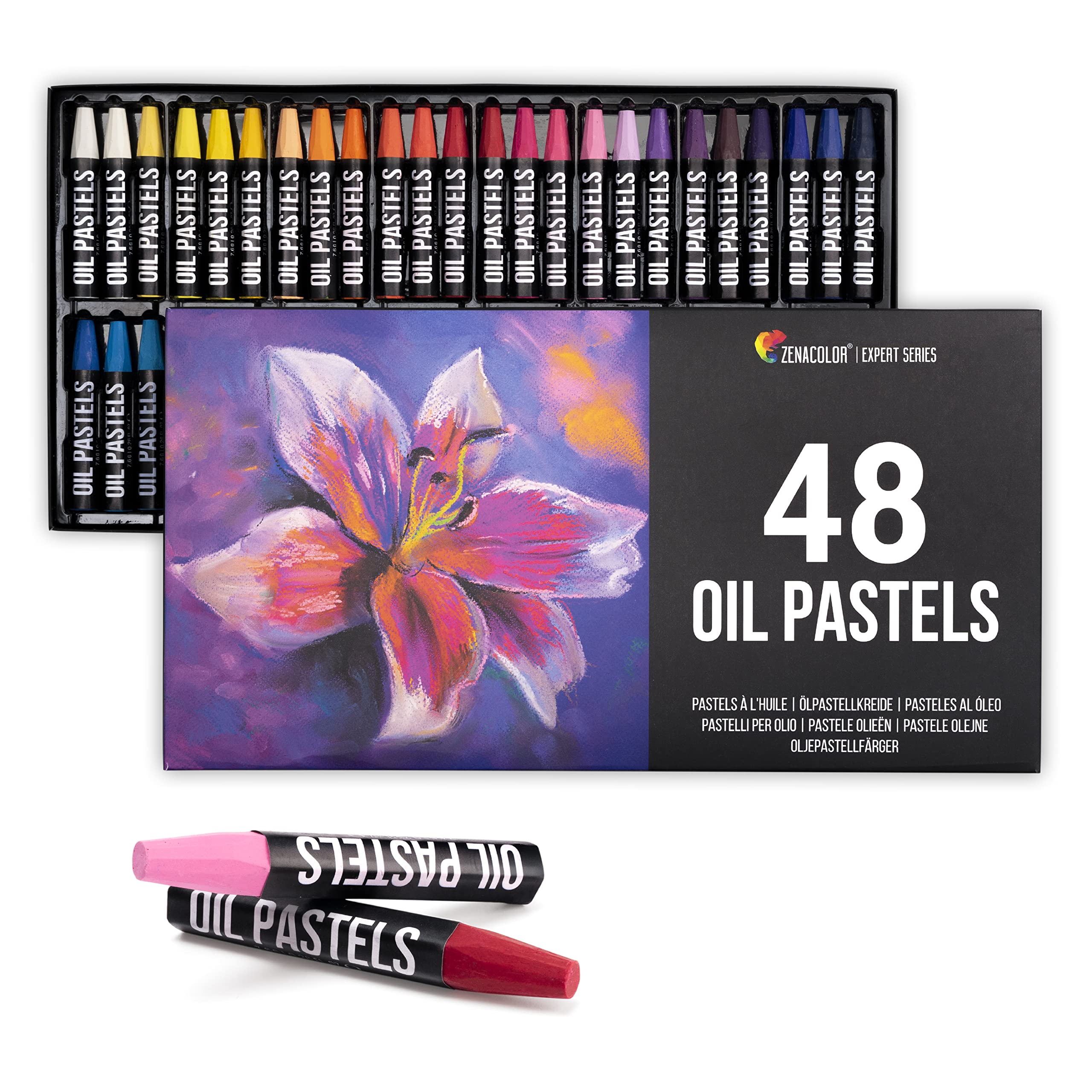 Zenacolor Oil Pastels for Artists (Set of 48) - pastel oil pastels for kids  - High-Pigment Water-Resistant Oil Pastel Colors - Soft Texture No Residue  - Art Supplies for Artists