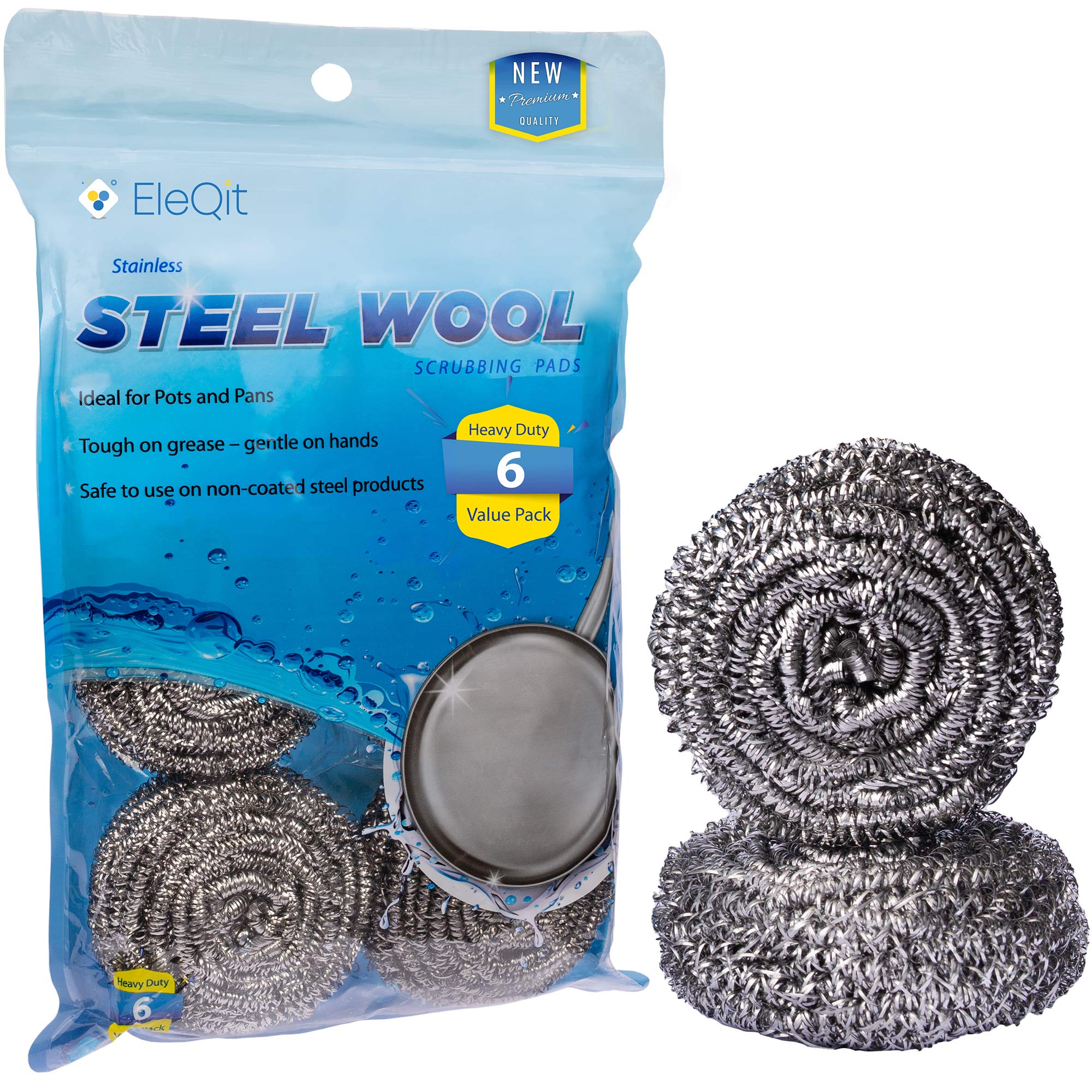 6 Pack Stainless Steel Wool Scrubber Sponge for Removing Tough