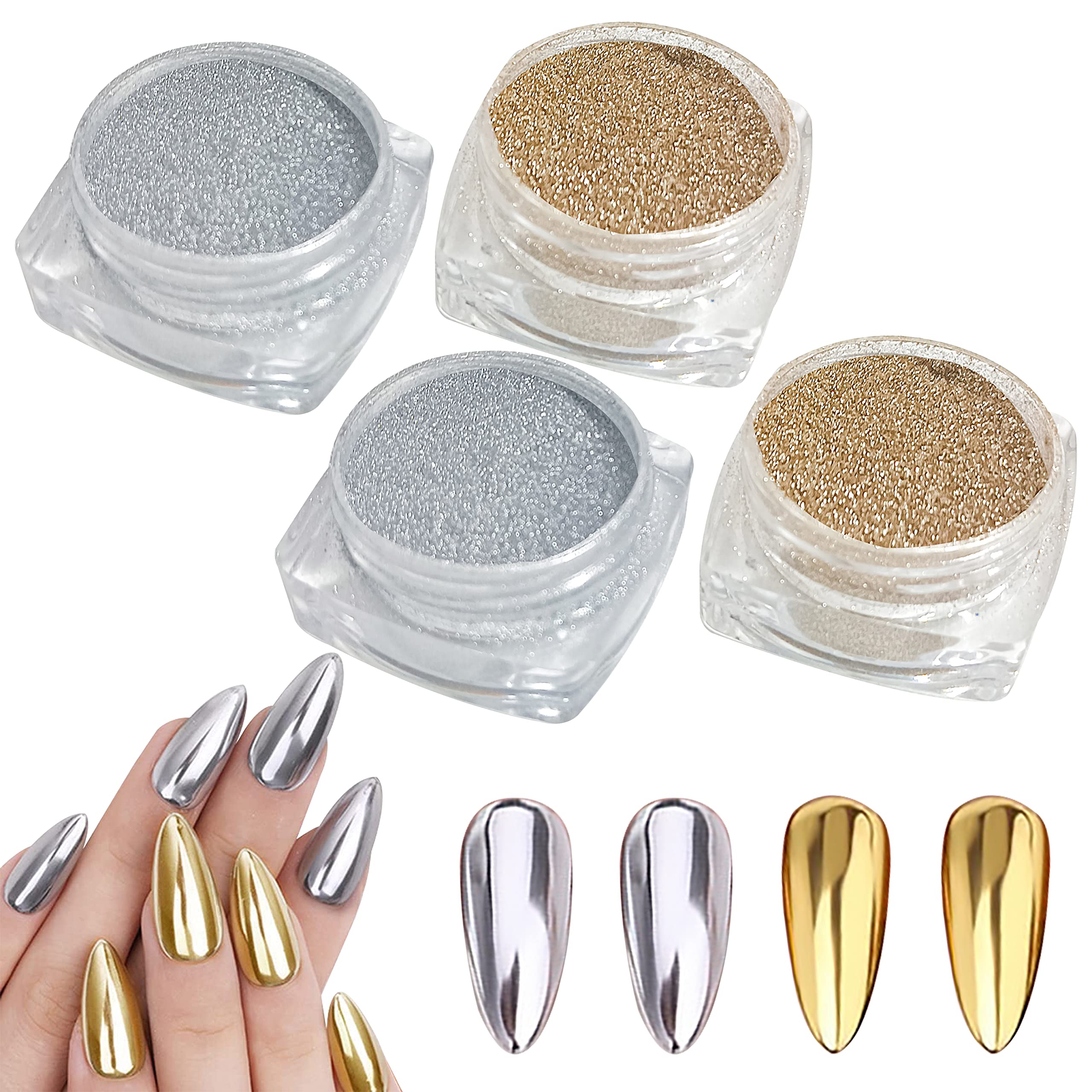 BPrettier Nail Chrome Powder Gold Silver Chrome Nail Powder 4 Jar