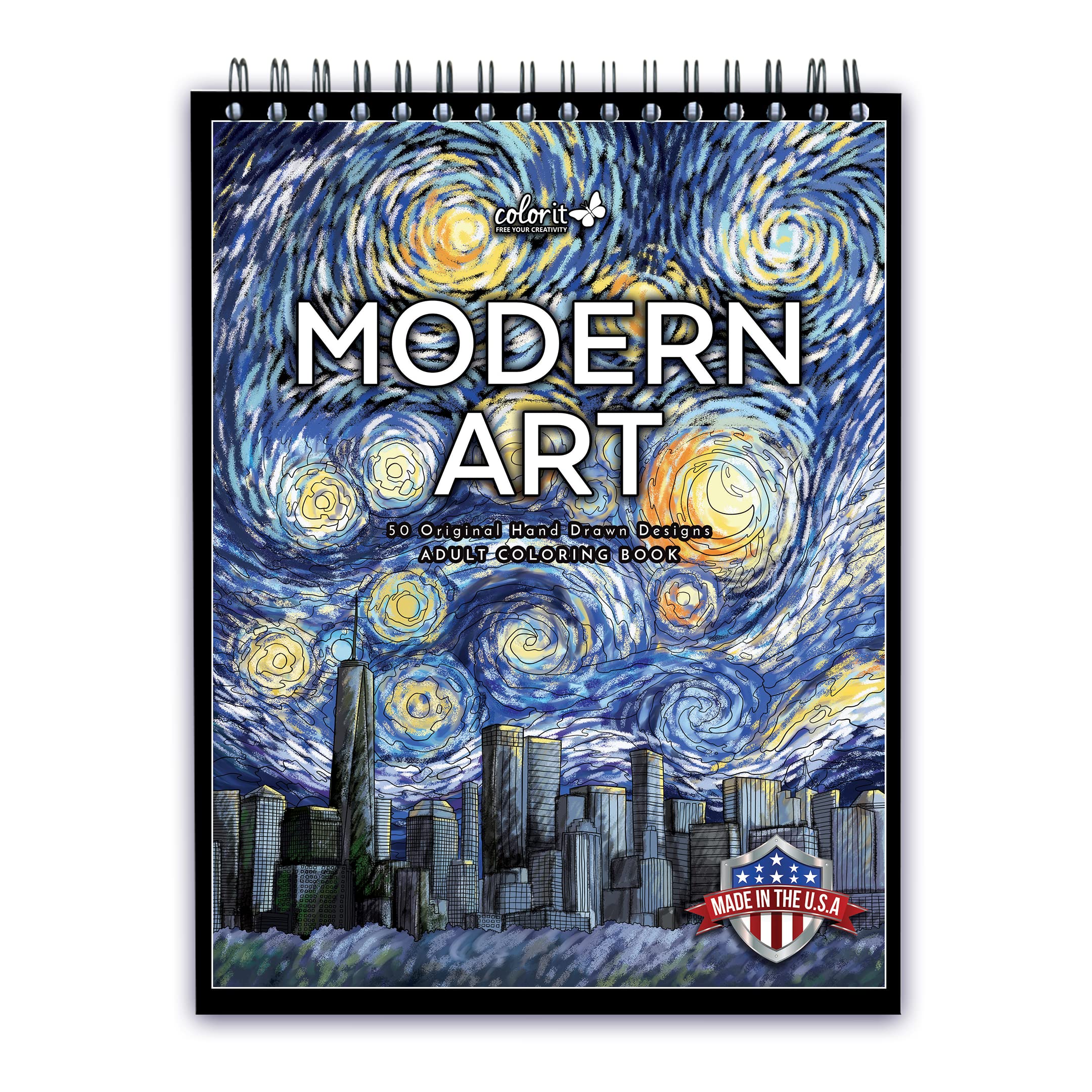 ColorIt Modern Art Adult Coloring Book for Stress Relief, 50 Drawings  Inspired by Famous Paintings, Smooth and Thick Paper, Spiral Binding, USA  Printed, Lay Flat Hardback Book Cover, Ink Blotter Paper